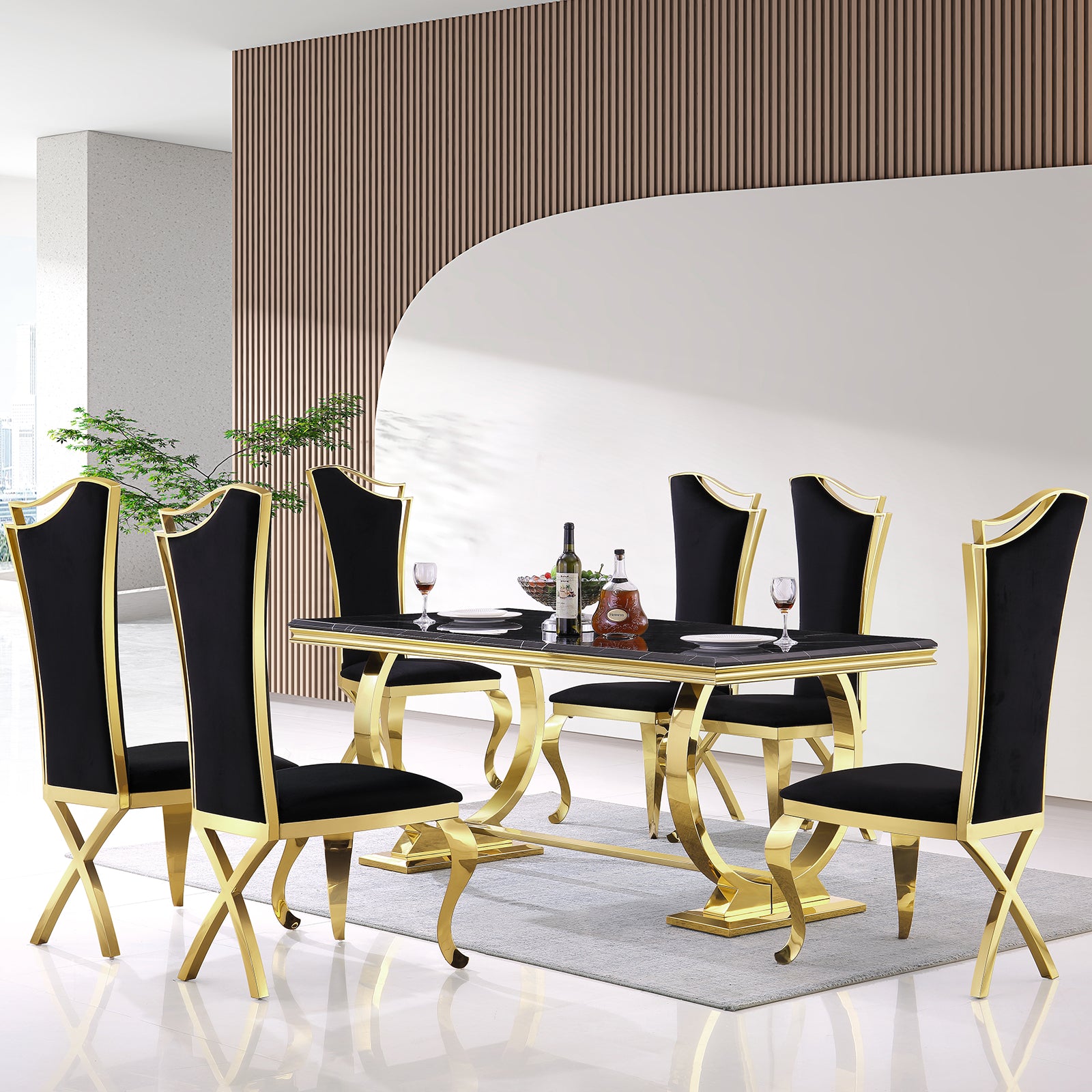 634-Set | AUZ Black and Gold Dining room Sets for 6