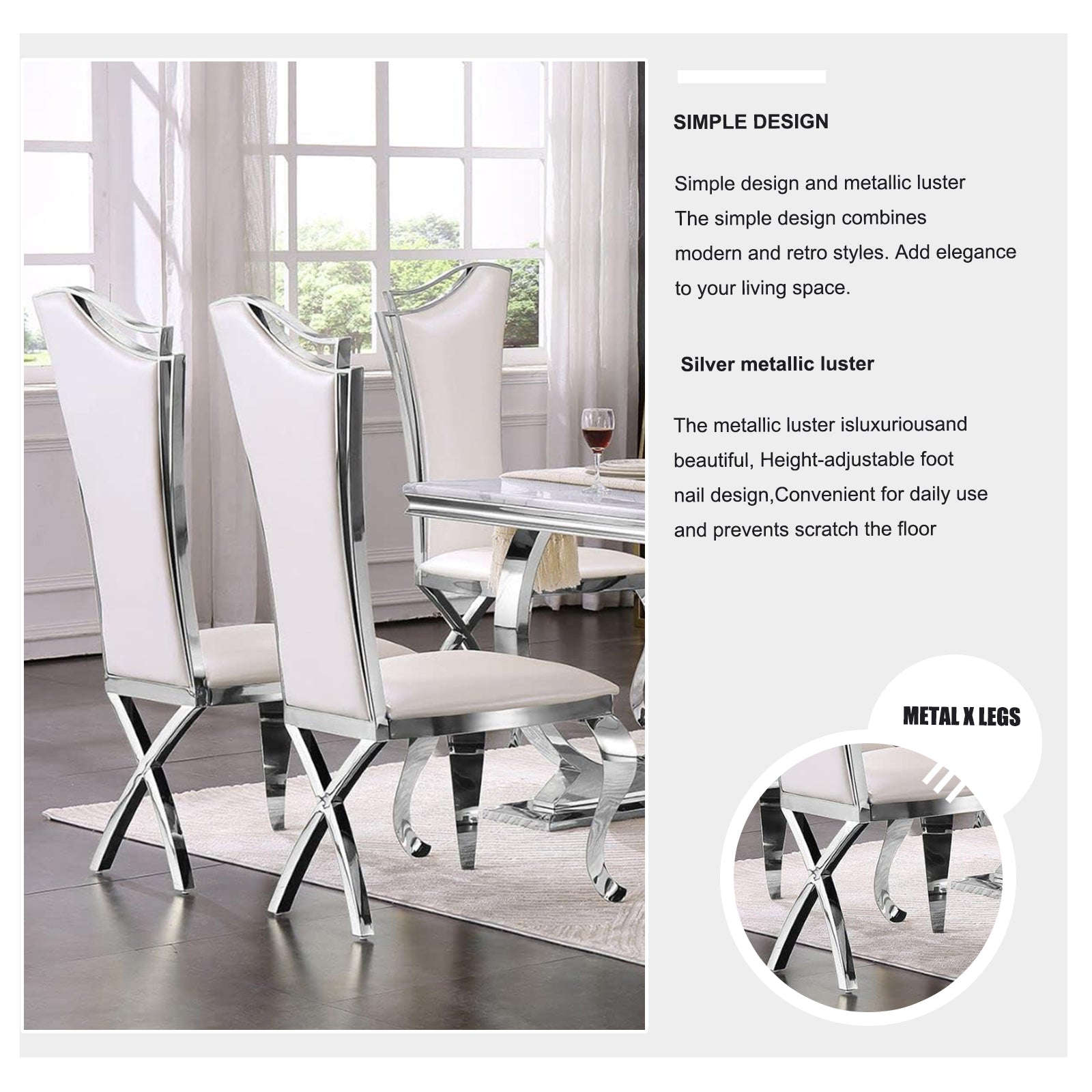 685-Set | AUZ White and Silver Dining room Sets for 6