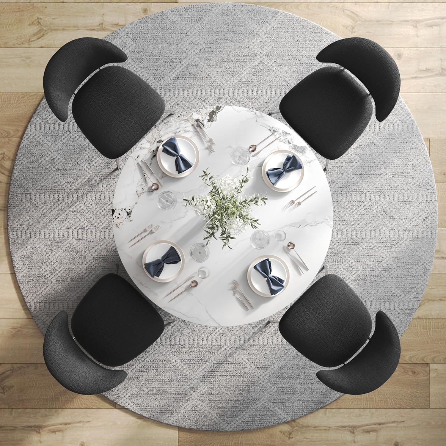 AUZ White Sintered Stone Dining Table with Black Base Round 54 Inch Dining table
