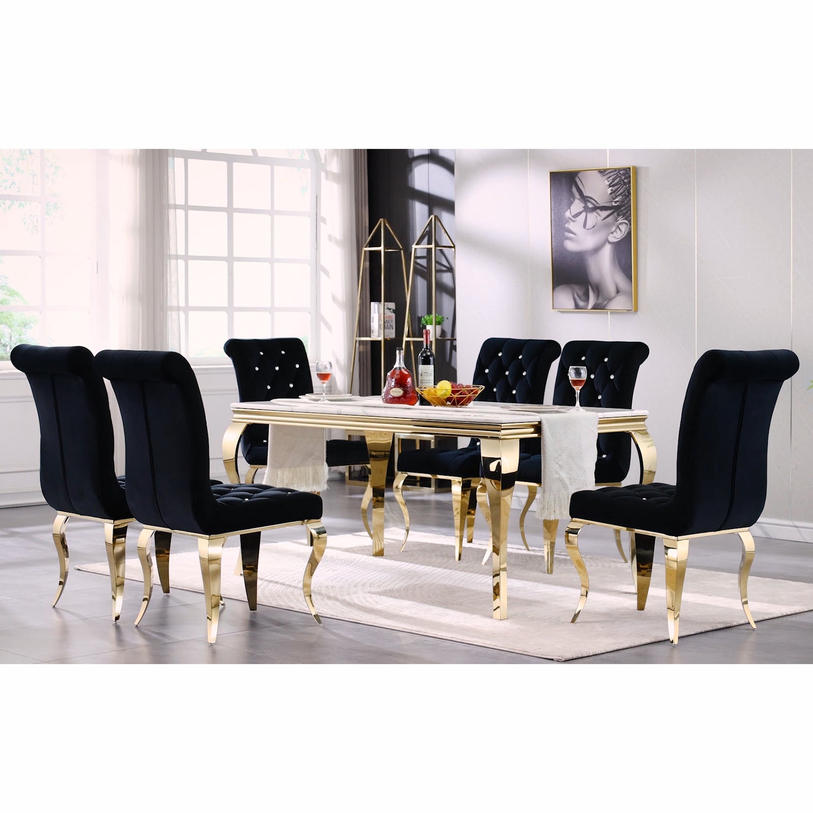 White dining table | 63" Tabletop | Gold metal Cabriole Legs | T205
