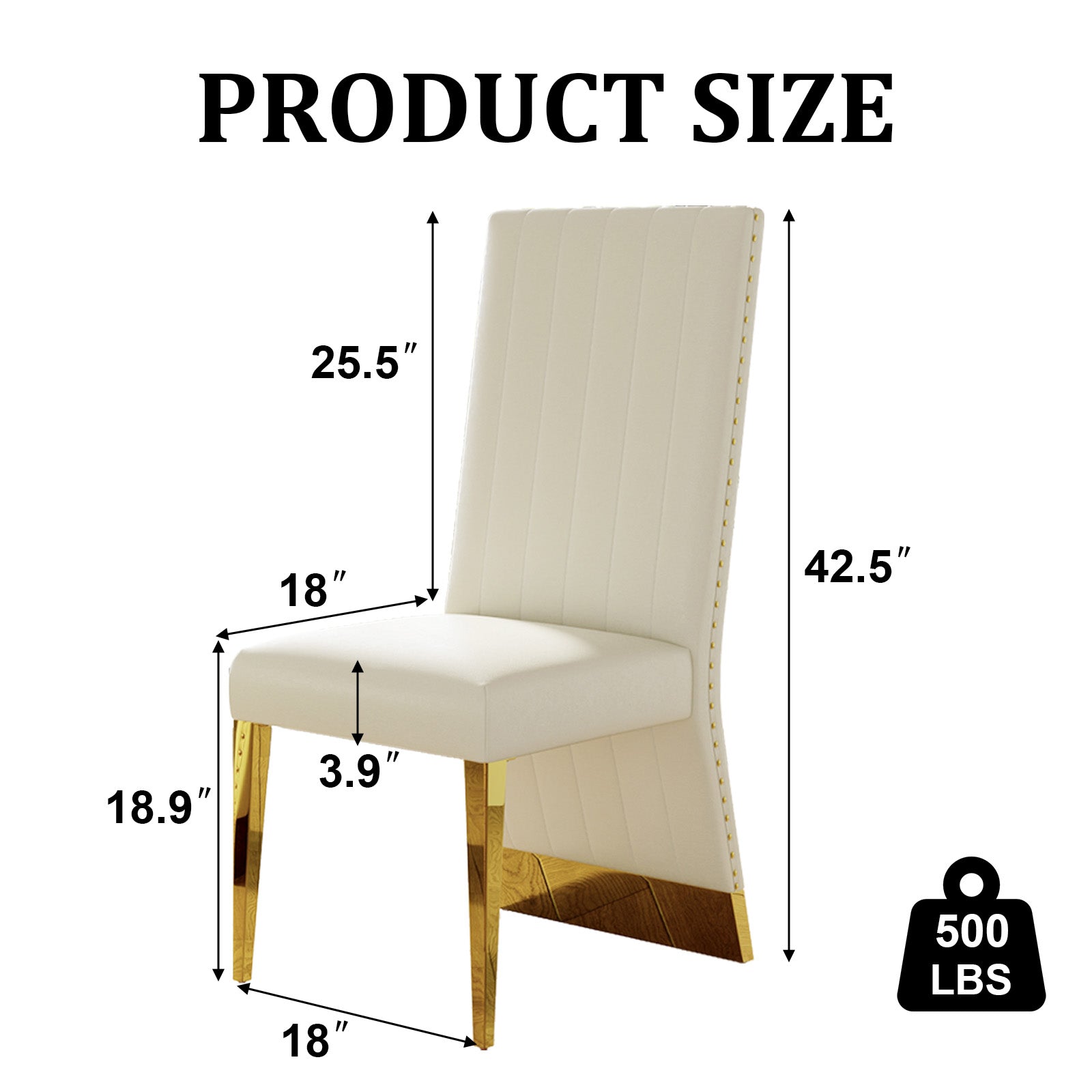 White leather Dining Chairs | Nailhead Trim | Metal gold legs | C159