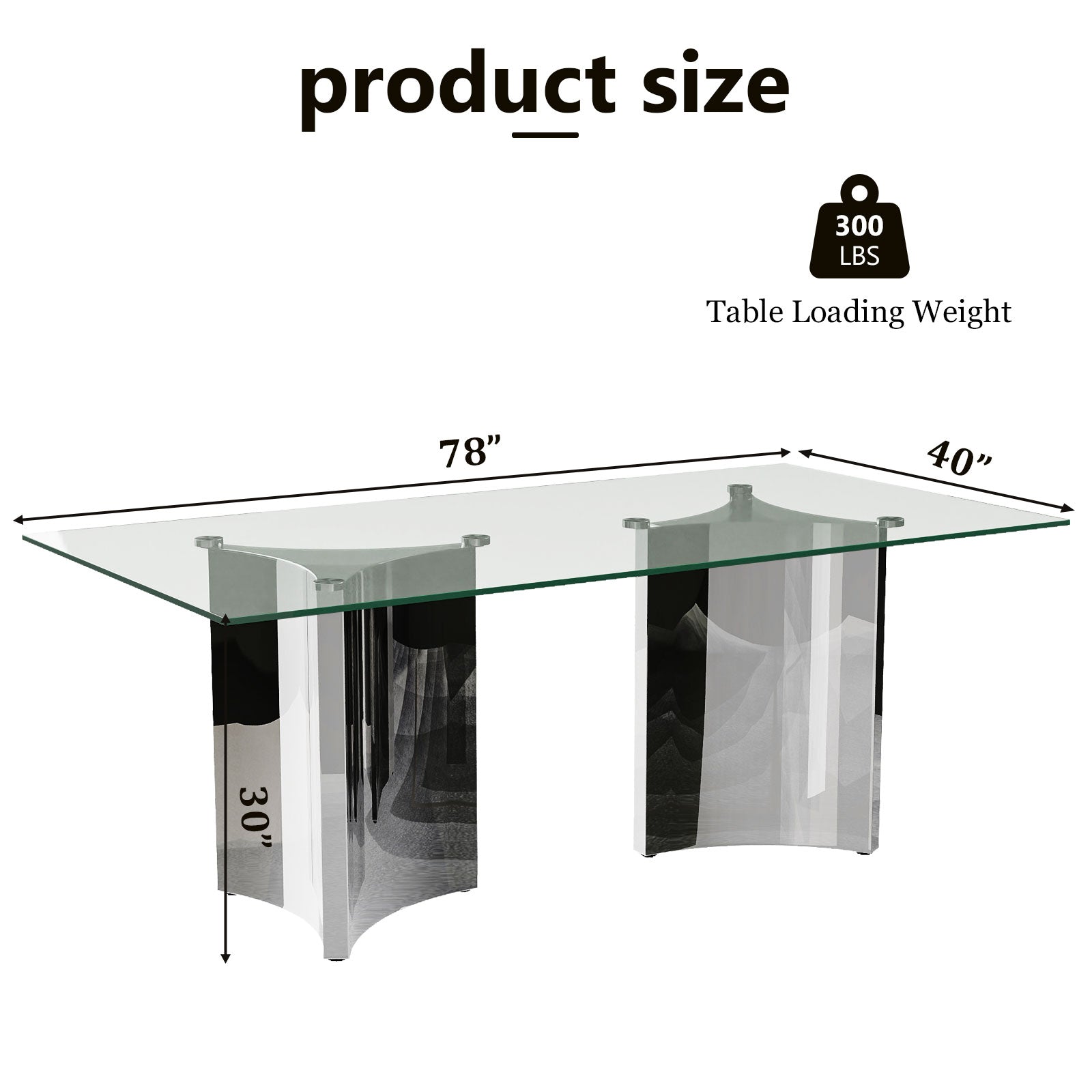78" Glass Dining Table | Triangle Base Dining Table Table for 6-8 | Stainless Steel Frame | T238