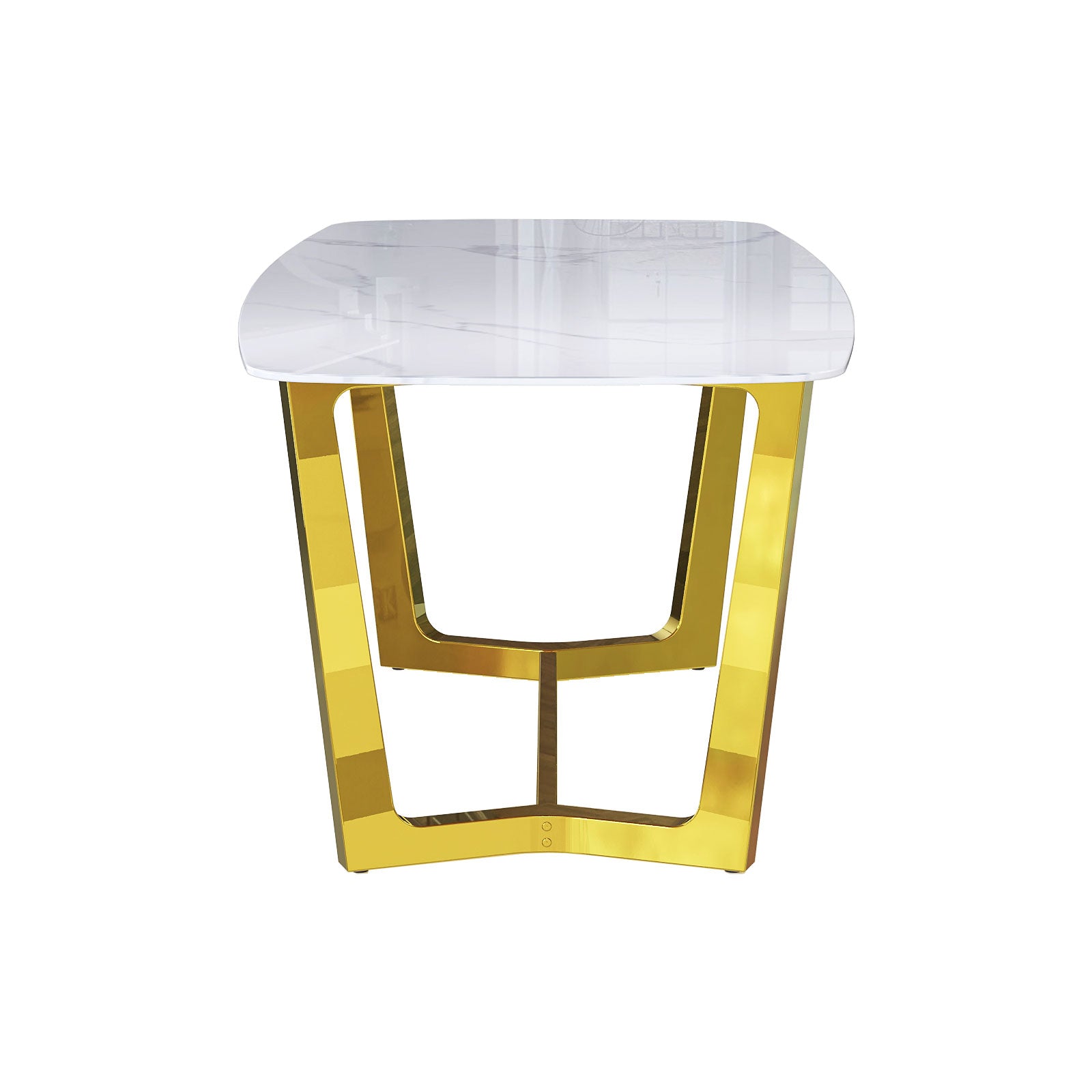 70" White Dining Table | Sintered Stone Dining Room Table for 4-6 | Gold Polished Frame | T234