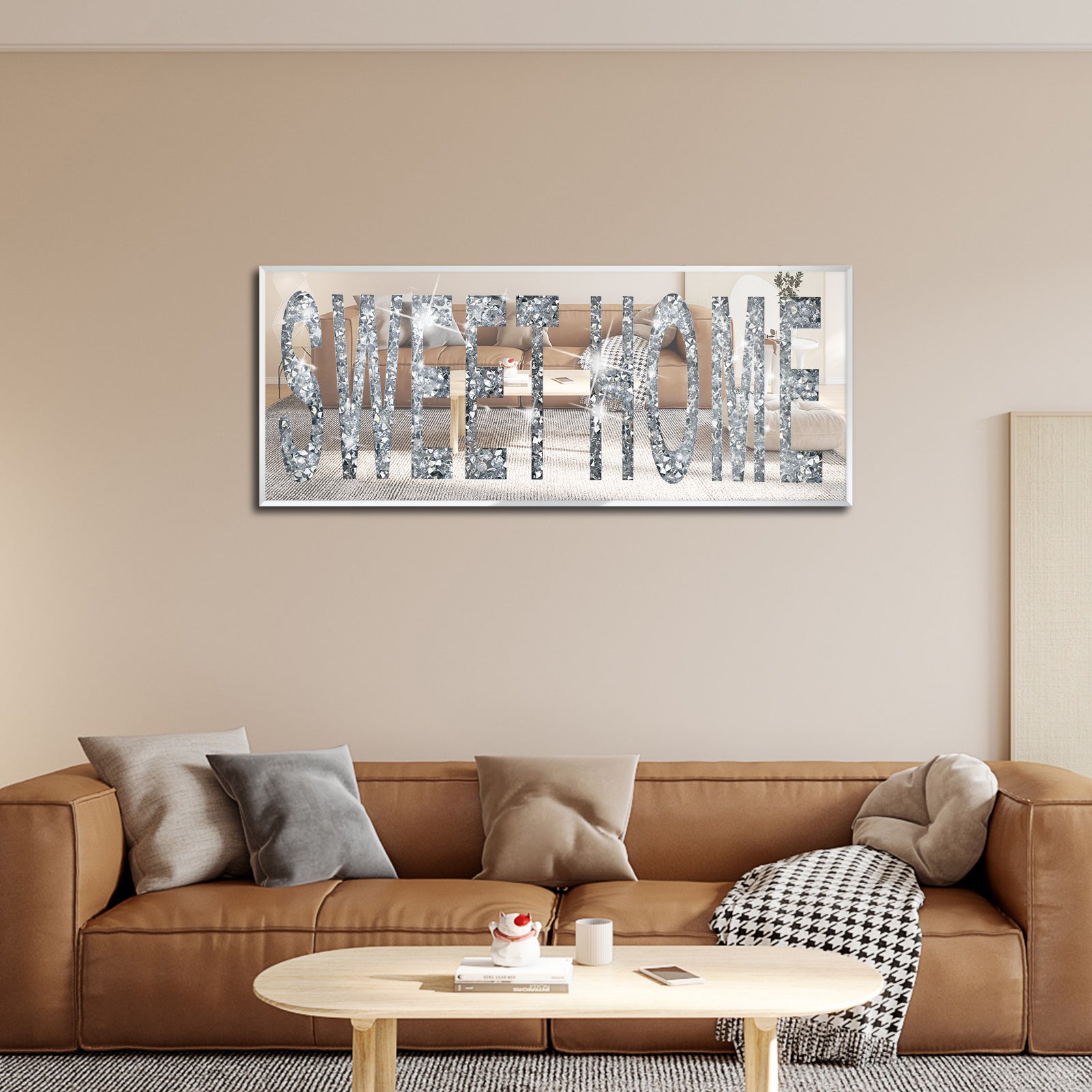 Glass Rectangle mirror | SWEET HOME sign | Minimalist Wall Art Decor