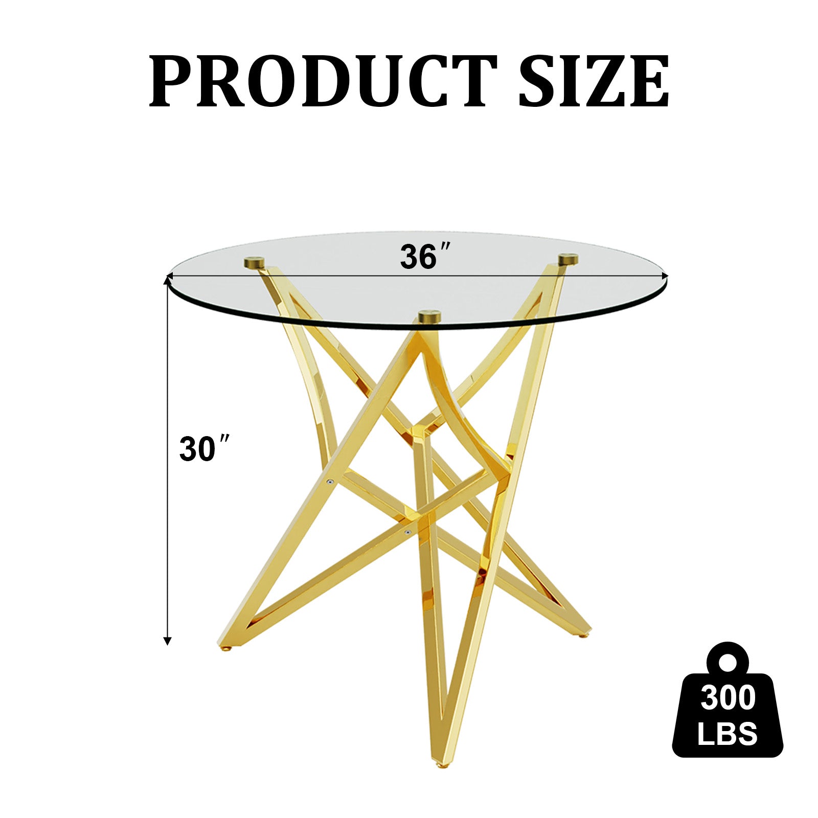 Round Dining Table | 36" Gold Glass Dining Table | Stable triangle structure | T232