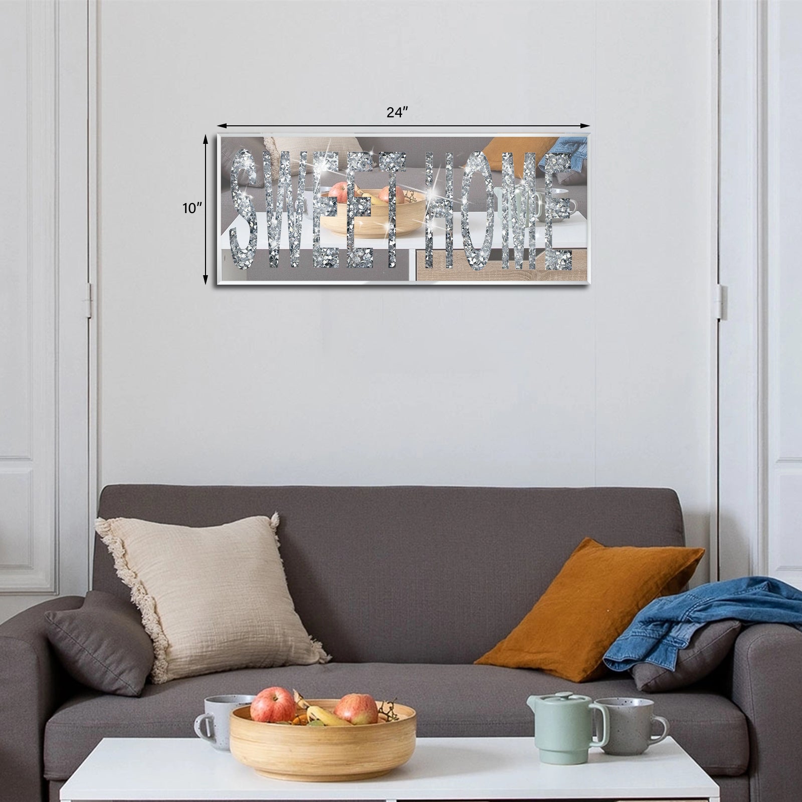 Glass Rectangle mirror | SWEET HOME sign | Minimalist Wall Art Decor