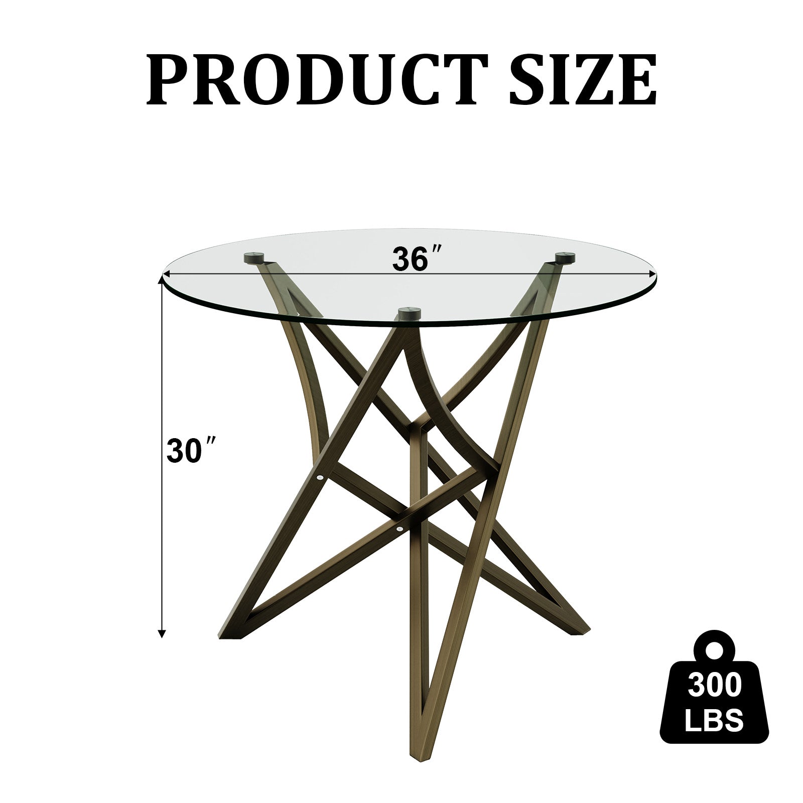 Round Dining Table | 36" Brushed Gold Glass Dining Table | Stable triangle structure | T234