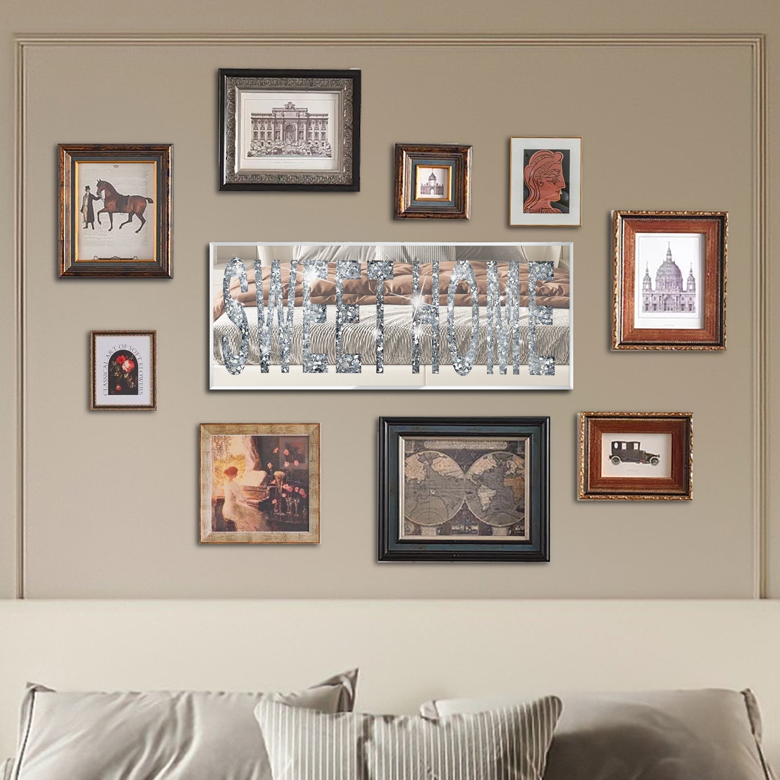 Glass Rectangle mirror | SWEET HOME sign | Minimalist Wall Art Decor