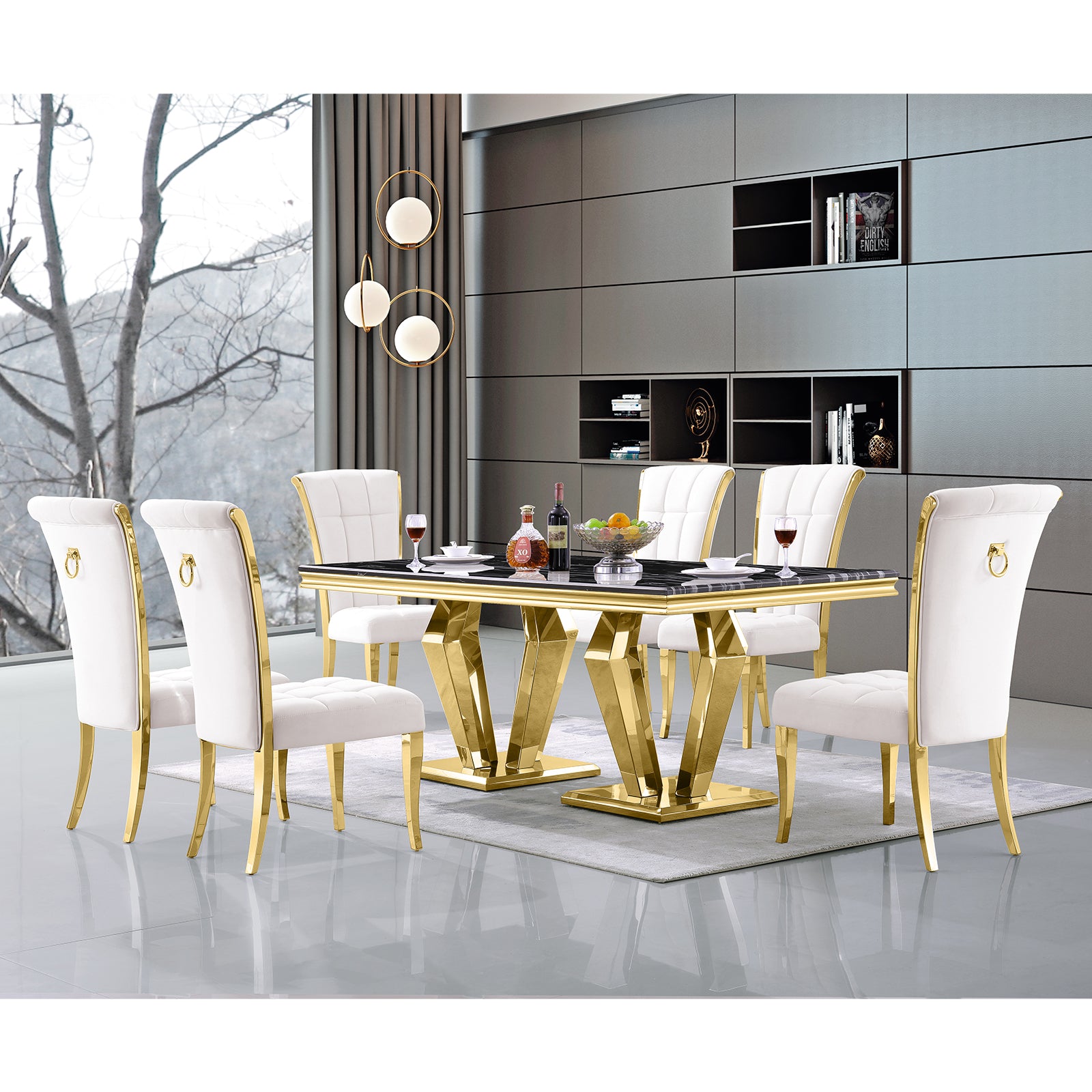 Wholesale White Gold Velvet Dining Chairs