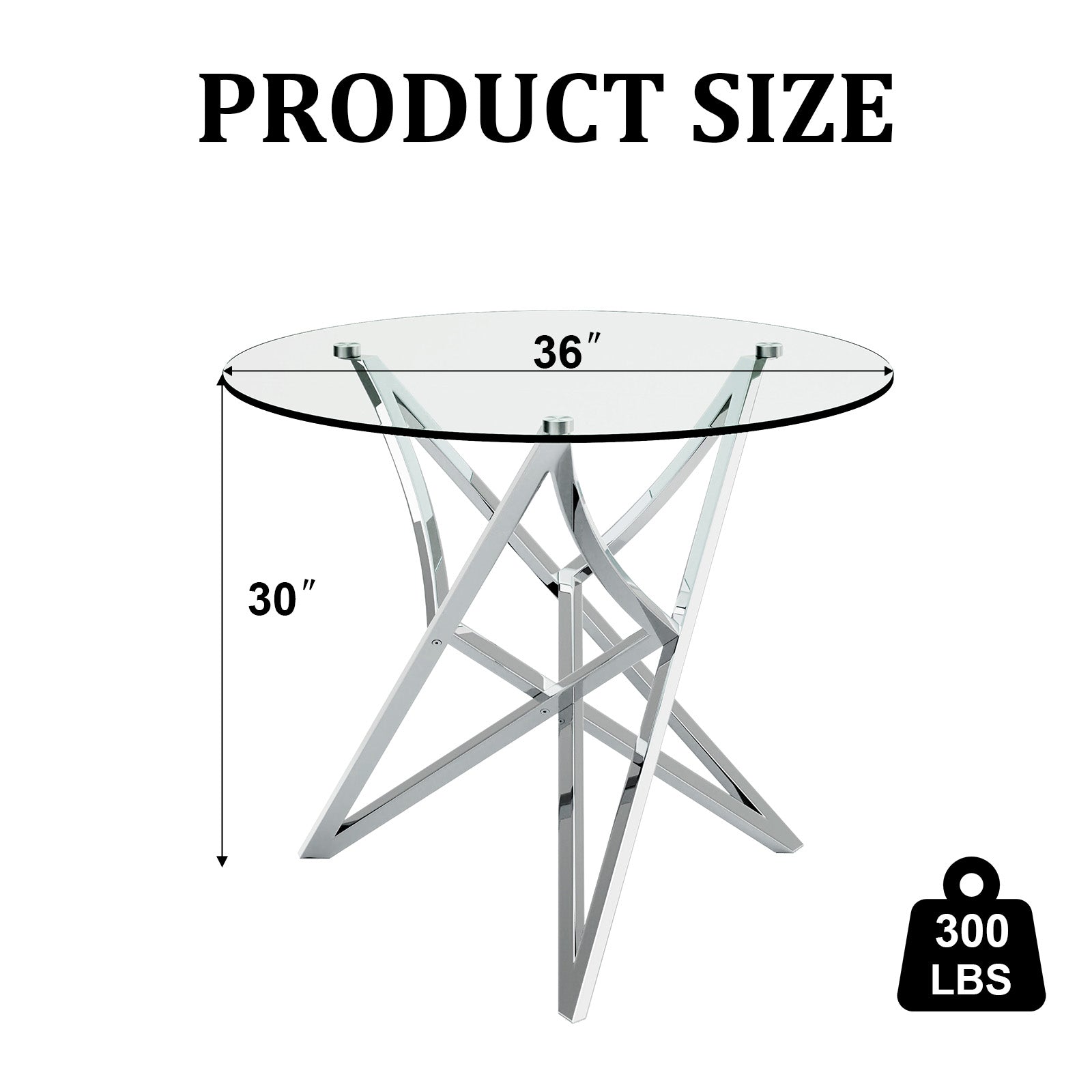 Round Dining Table | 36" Silver Glass Dining Table | Stable triangle structure | T233