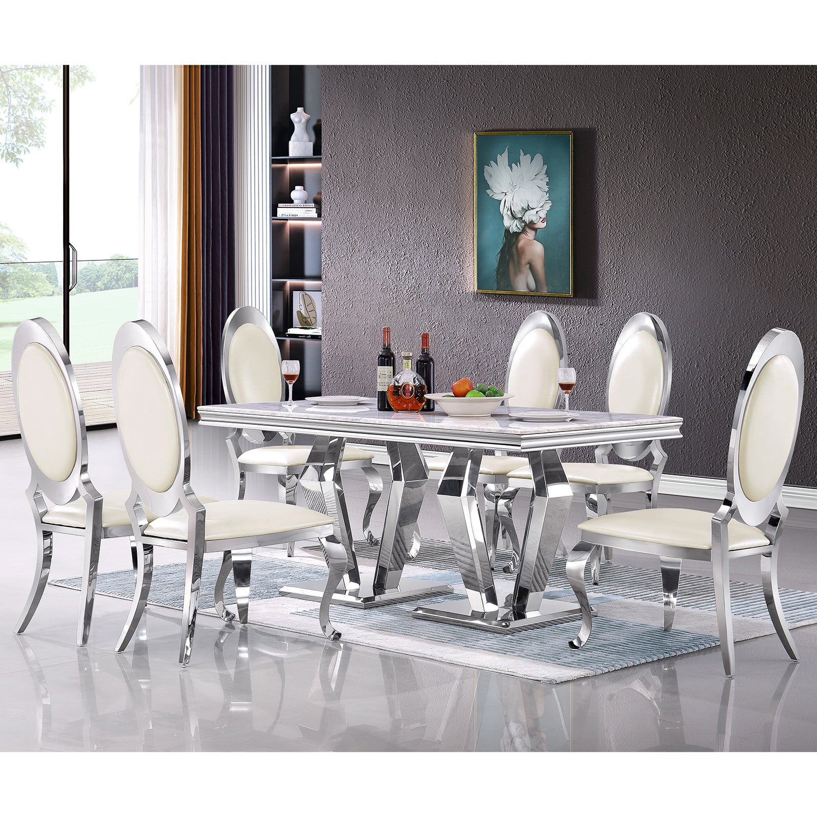 King Louis Chairs | White leather | Oval Back | C111
