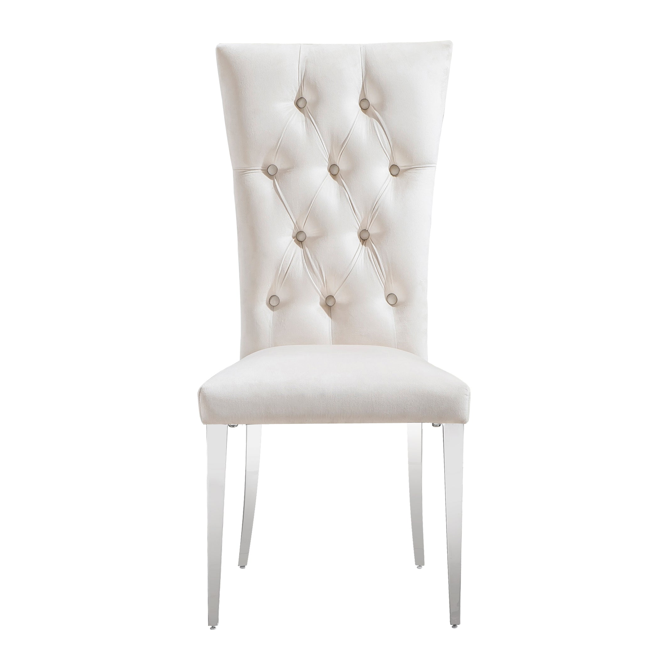 White Velvet Dining Chairs | Buttons Tufted | High Back| C126