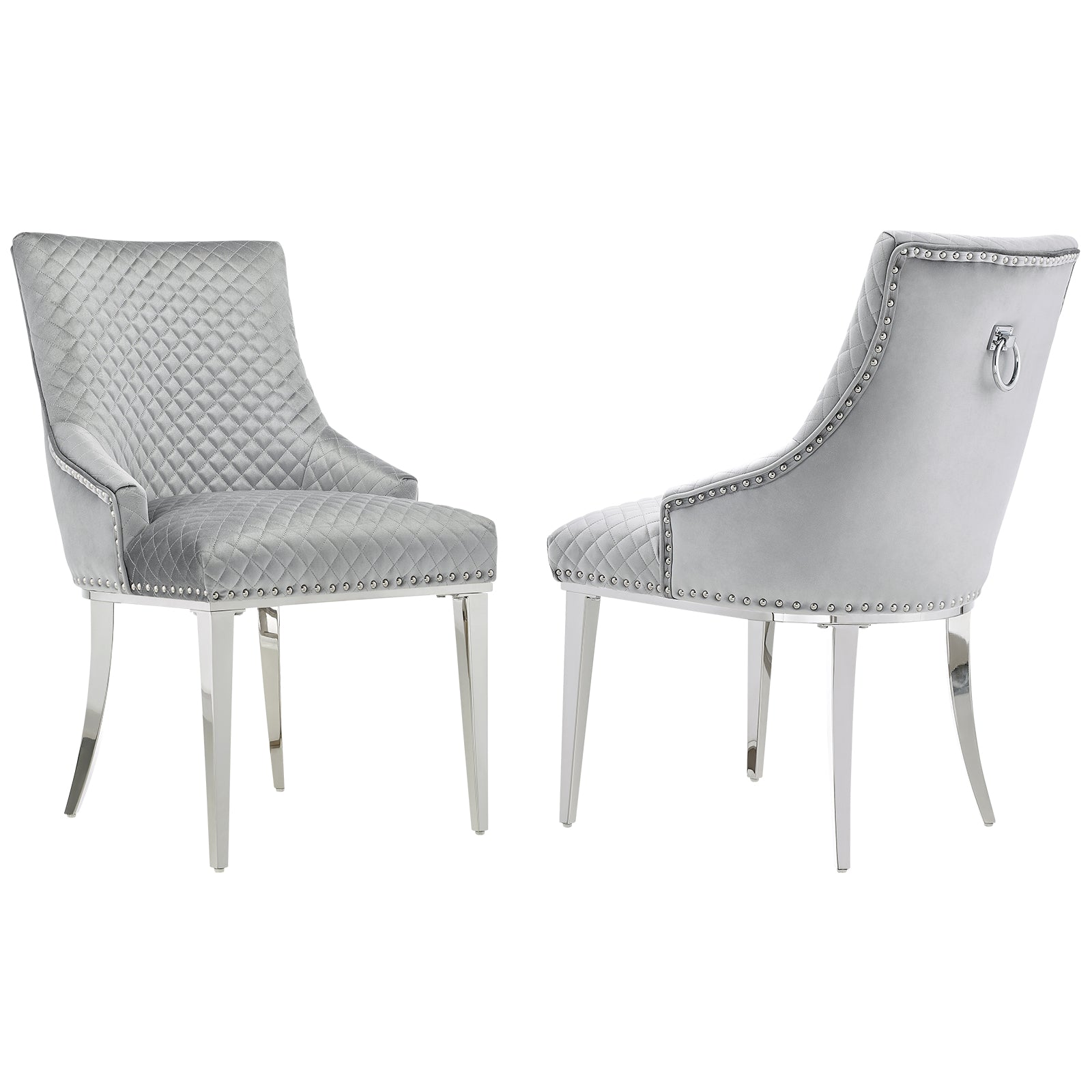 Gray Velvet Chairs | Nailhead Trim | Metal legs | C105