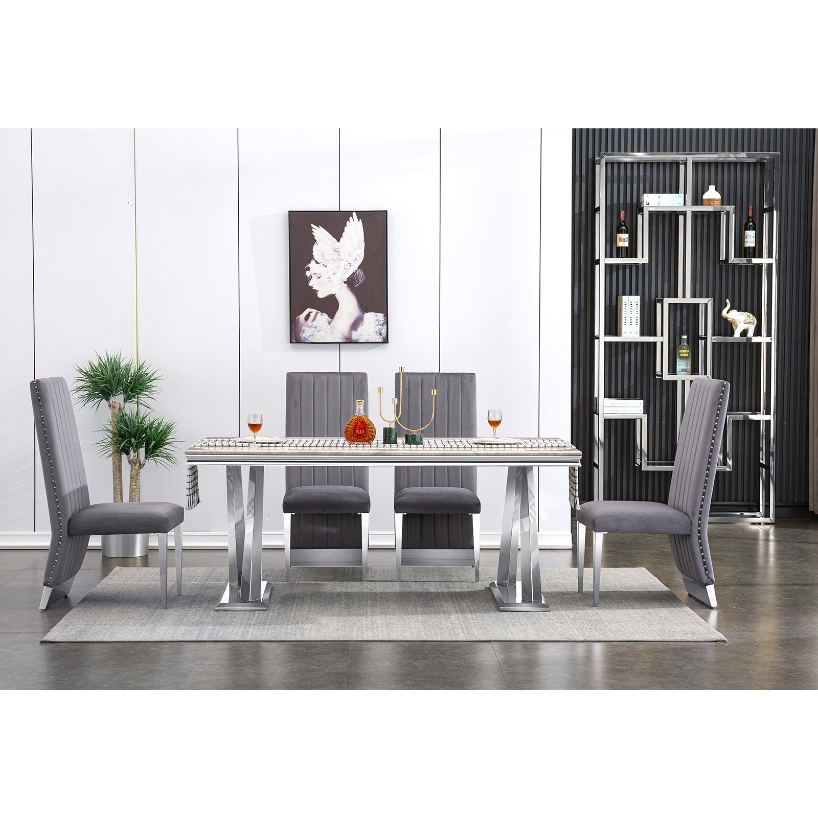 Gray Silver DIning table | 72" Rectangle Top |  Metal X legs | T212