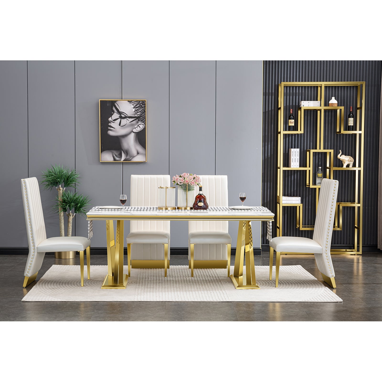 604-Set | AUZ White and Gold Dining room Sets for 6