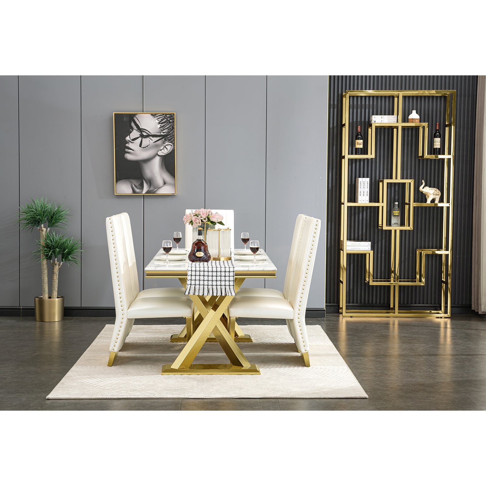 604-Set | AUZ White and Gold Dining room Sets for 6
