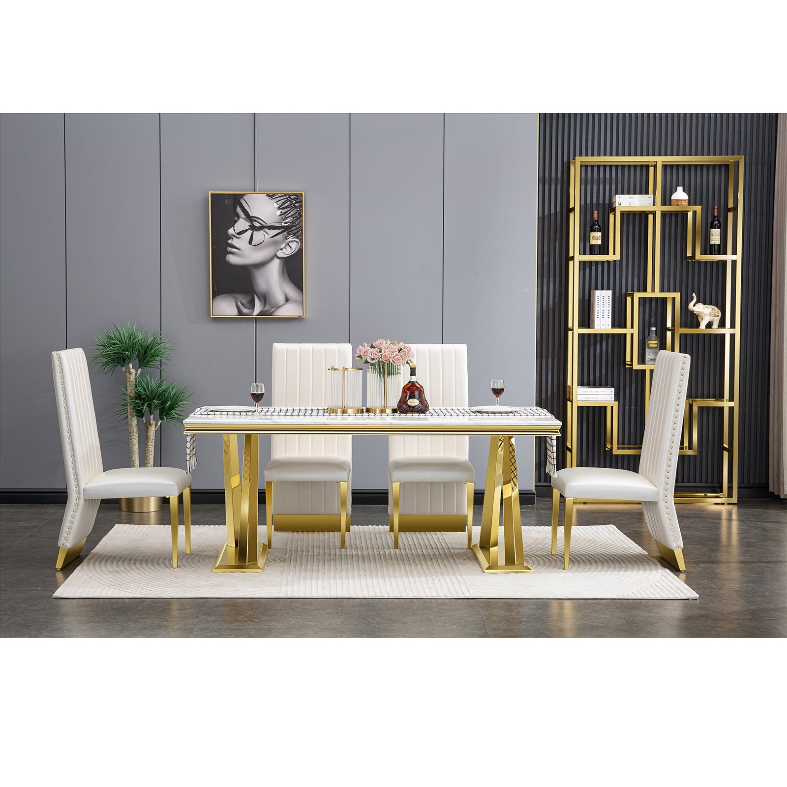 White Gold DIning table | 72" Rectangle Top |  Metal X legs | T213
