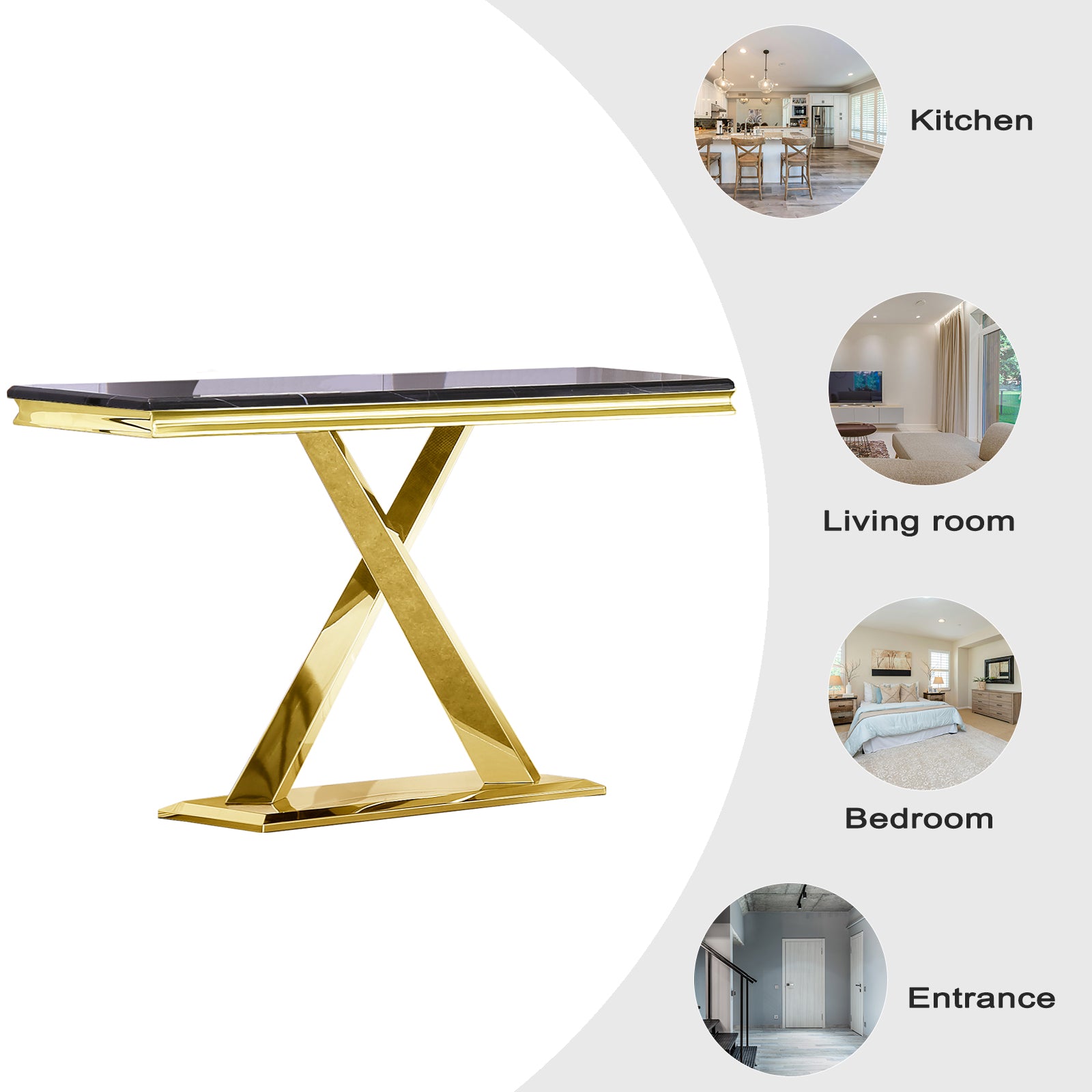 Black Gold Sofa Table with Metal X- Base | S511