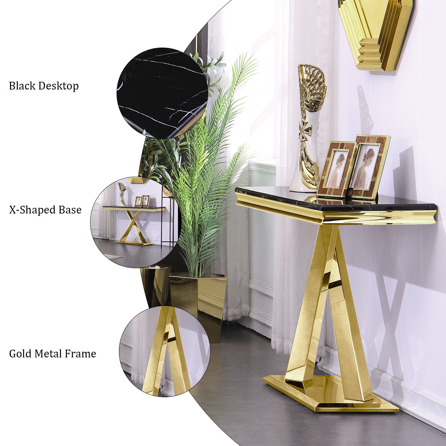Black Gold Sofa Table with Metal X- Base | S511