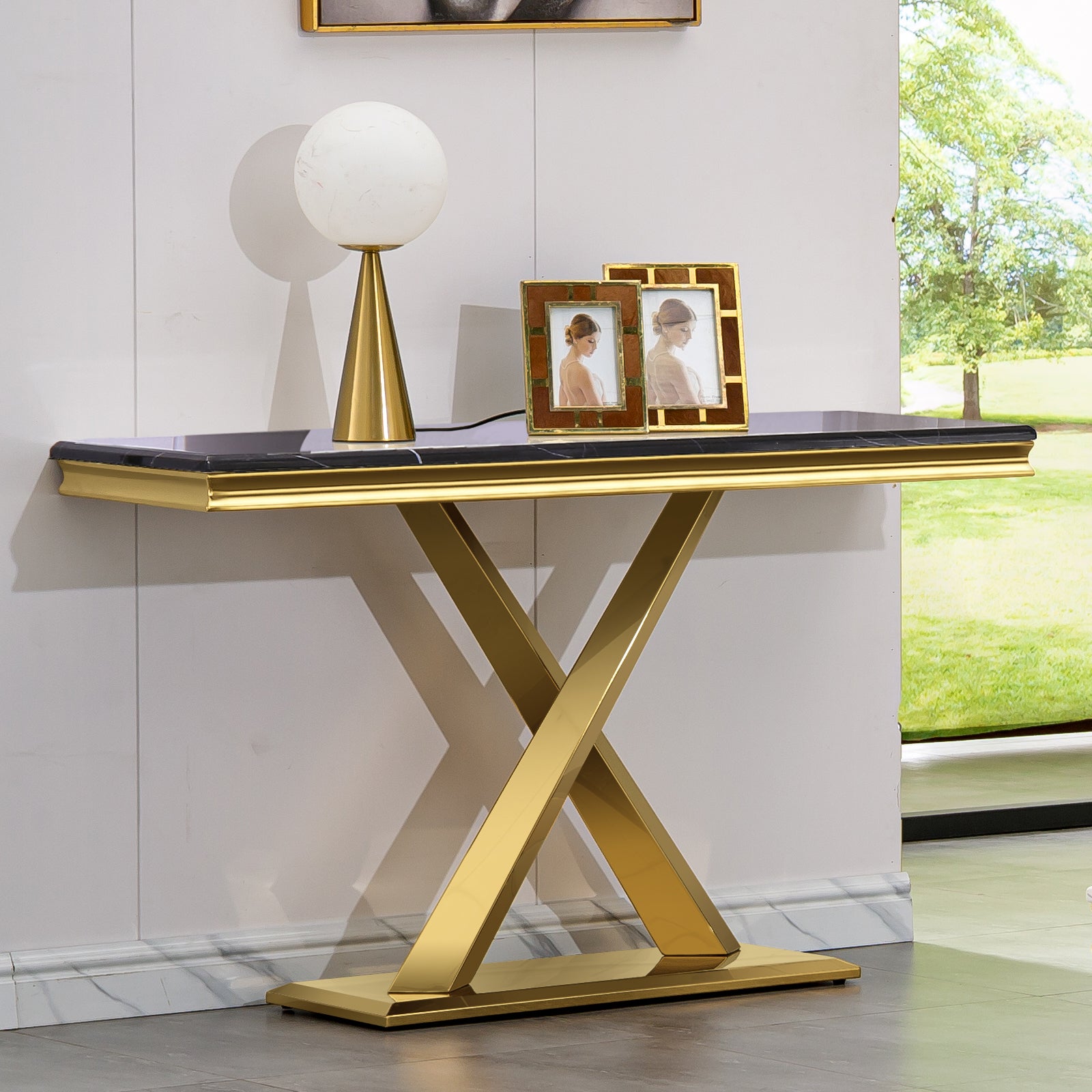 Black Gold Sofa Table with Metal X- Base | S511