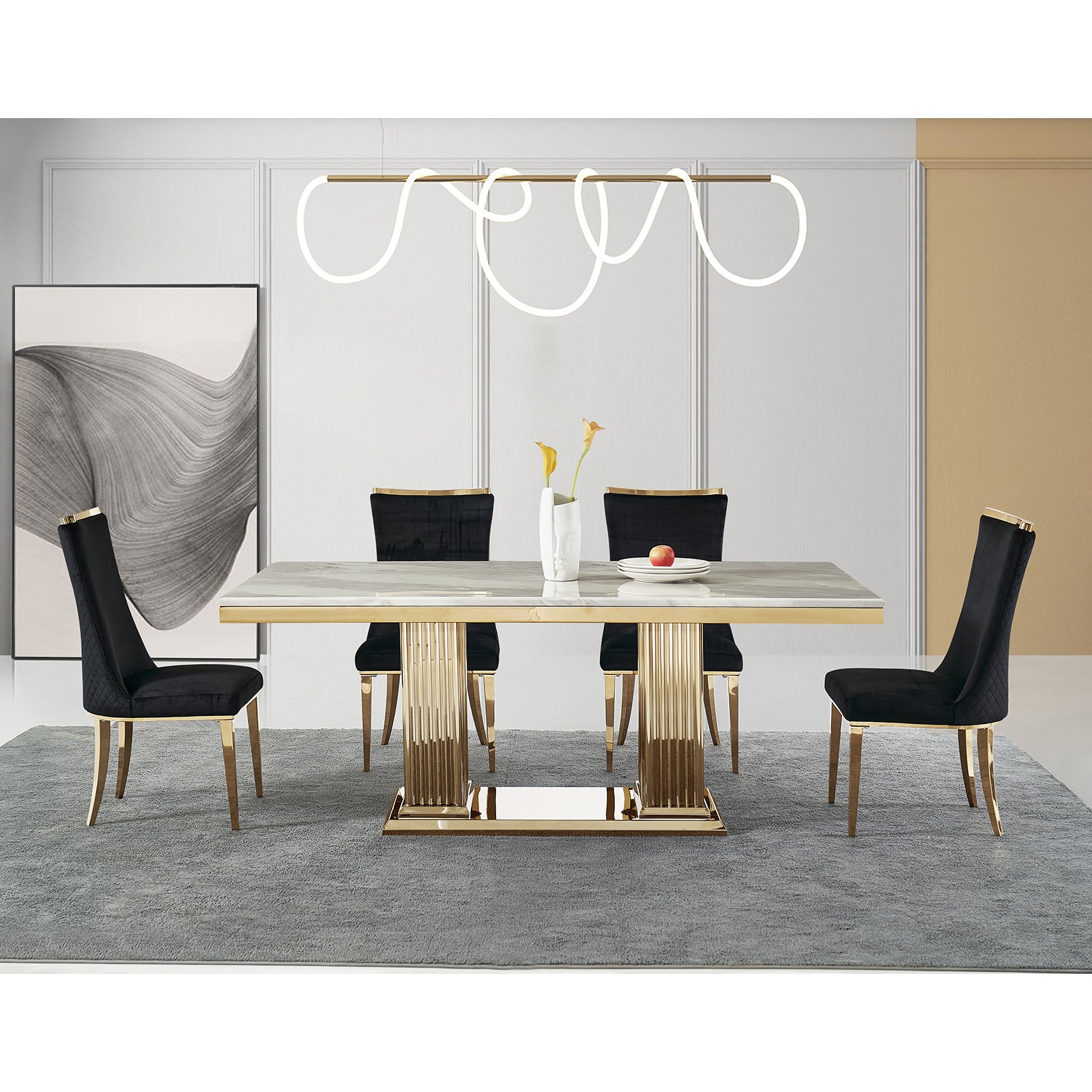 Black Velvet Dining Chairs | Reticulate Texture Back| Gold Metal Legs | C136