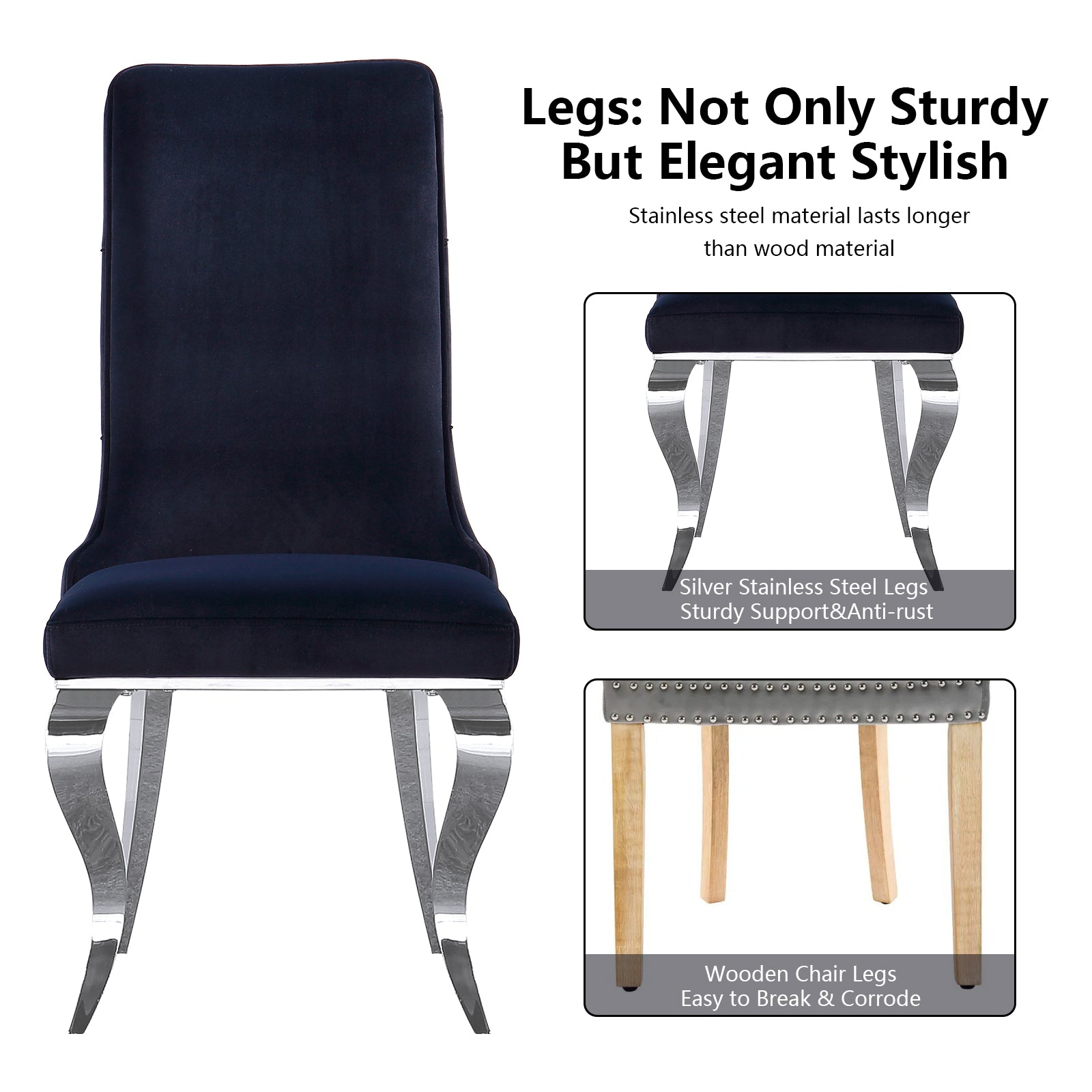 Black velvet Dining Chairs | Button Back | Heavy duty | Silver metal legs | C161