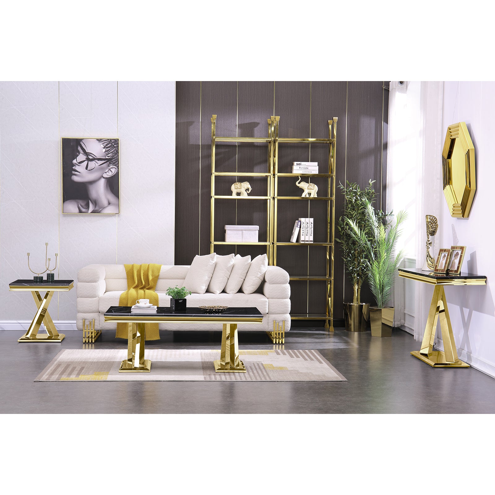 Black Gold Sofa Table with Metal X- Base | S511