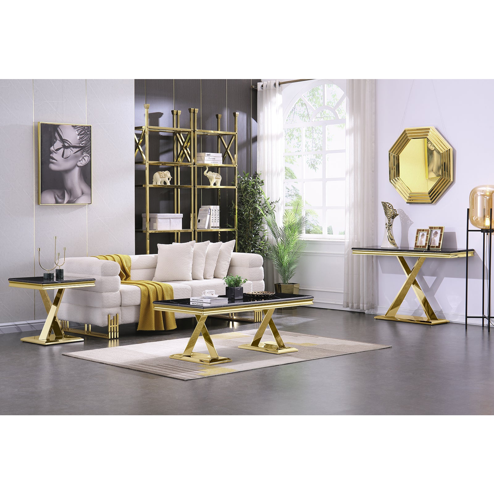 Black Gold Sofa Table with Metal X- Base | S511