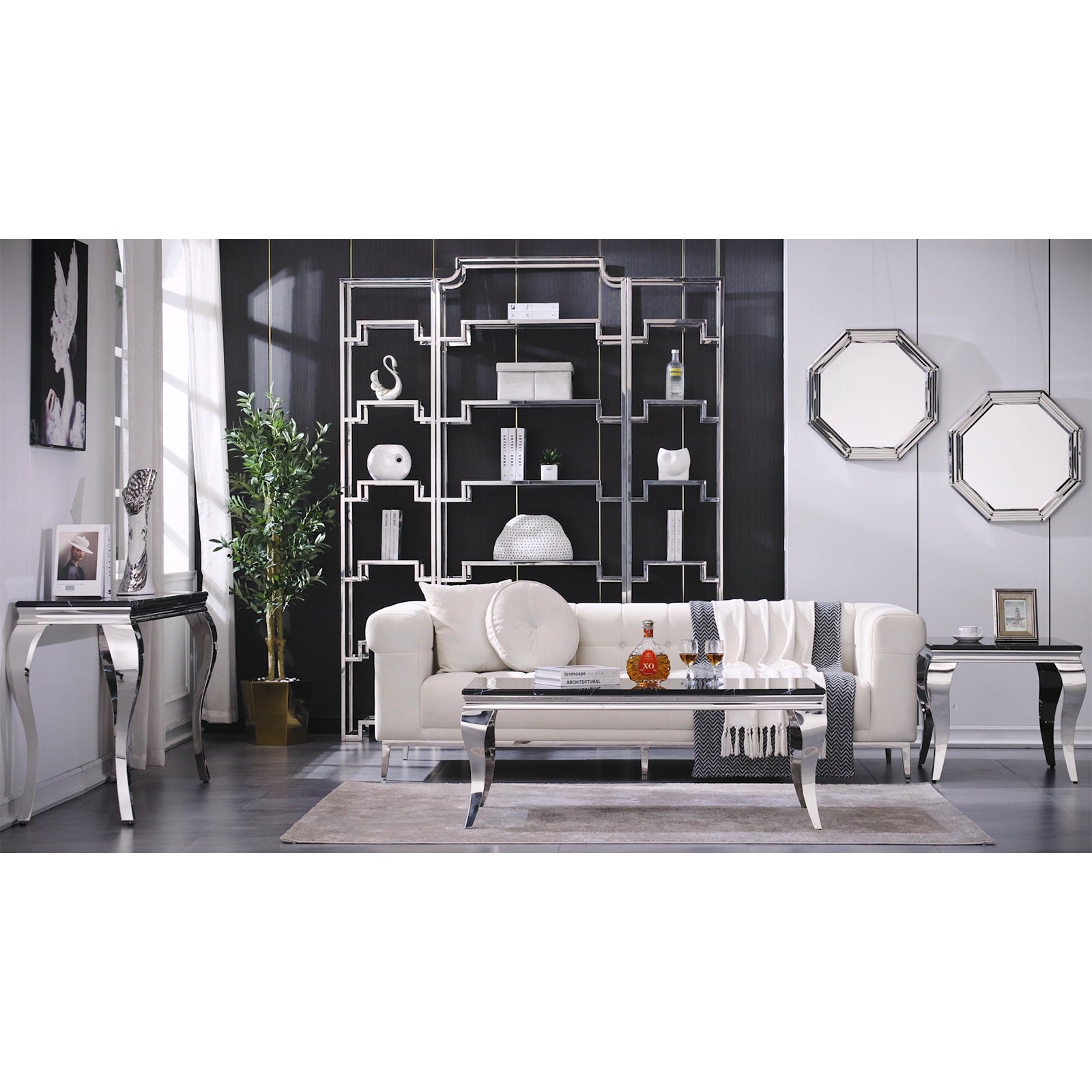 Black Silver Sofa Table with Stainless Steel Legs | S513