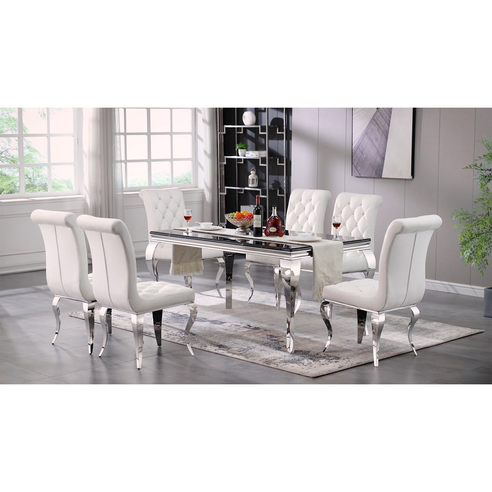White Velvet dining Chairs| Button Tufted Crystal Back | C133