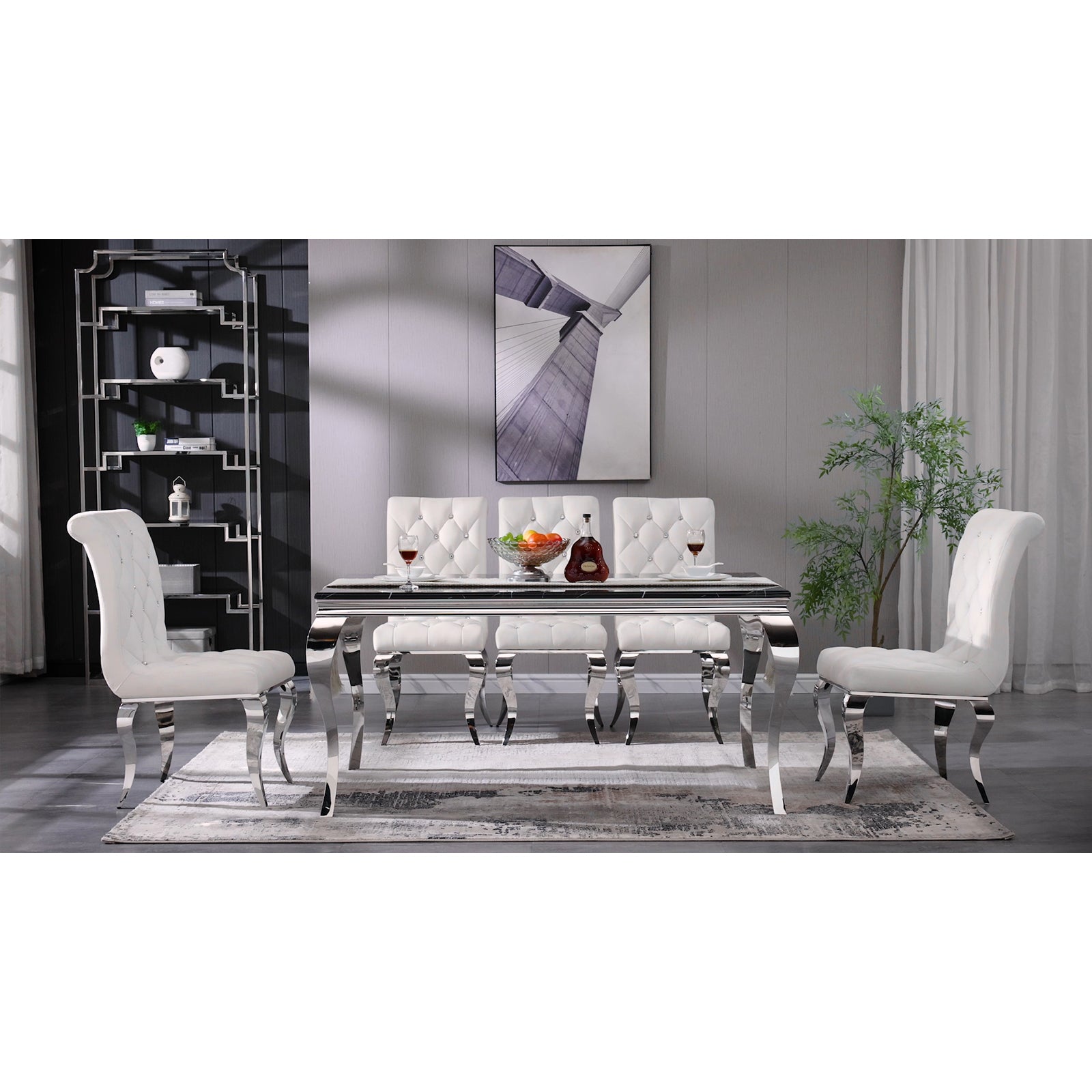 White Velvet dining Chairs| Button Tufted Crystal Back | C133
