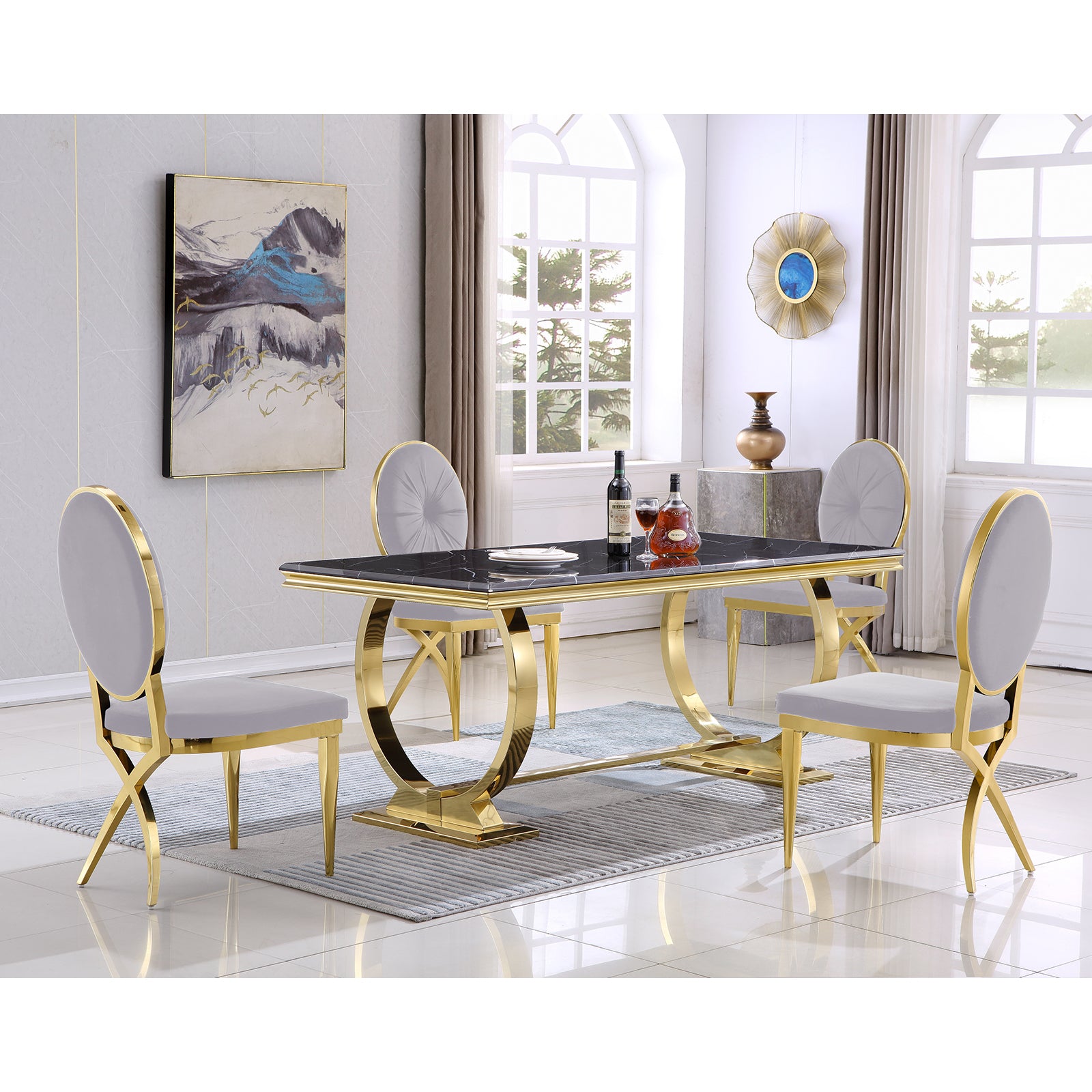 King Louis dining chairs | Gray Velvet |  Metal legs | C114