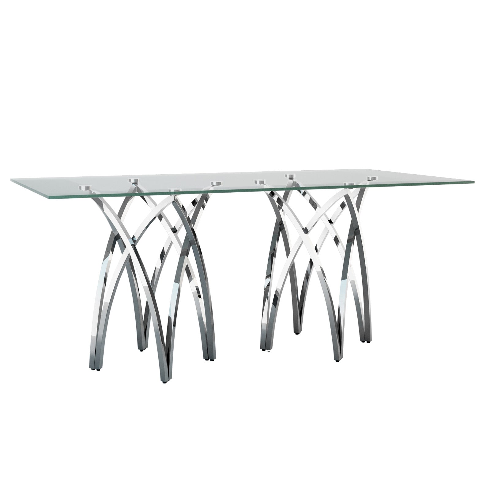 70" Crown Shape Dining Table | Glass Dining Table | Suitable for 4-6 People | Stainless Steel Silver Frame | T253