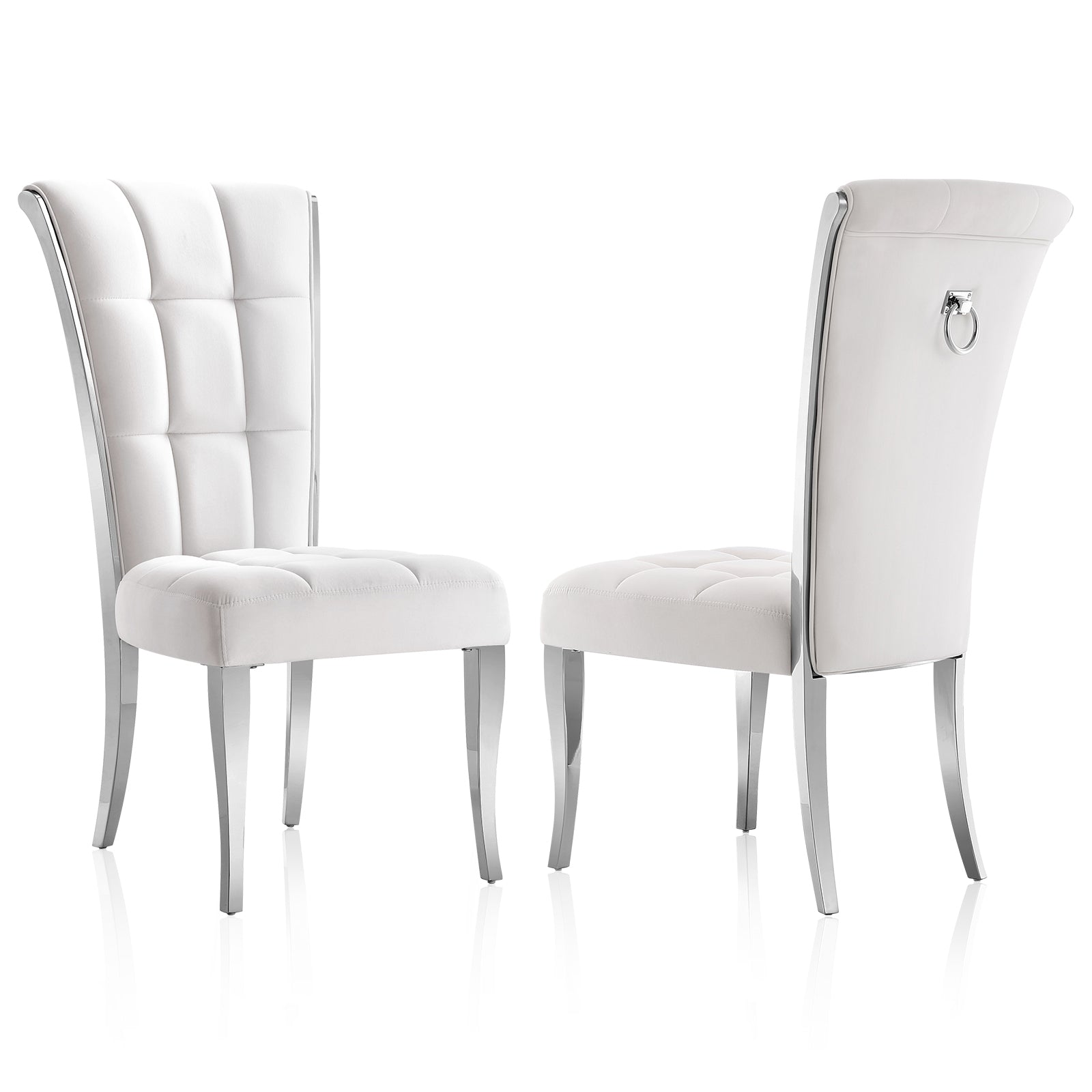 White Velvet Dining Chairs | Geometric square back| Metal legs| C150