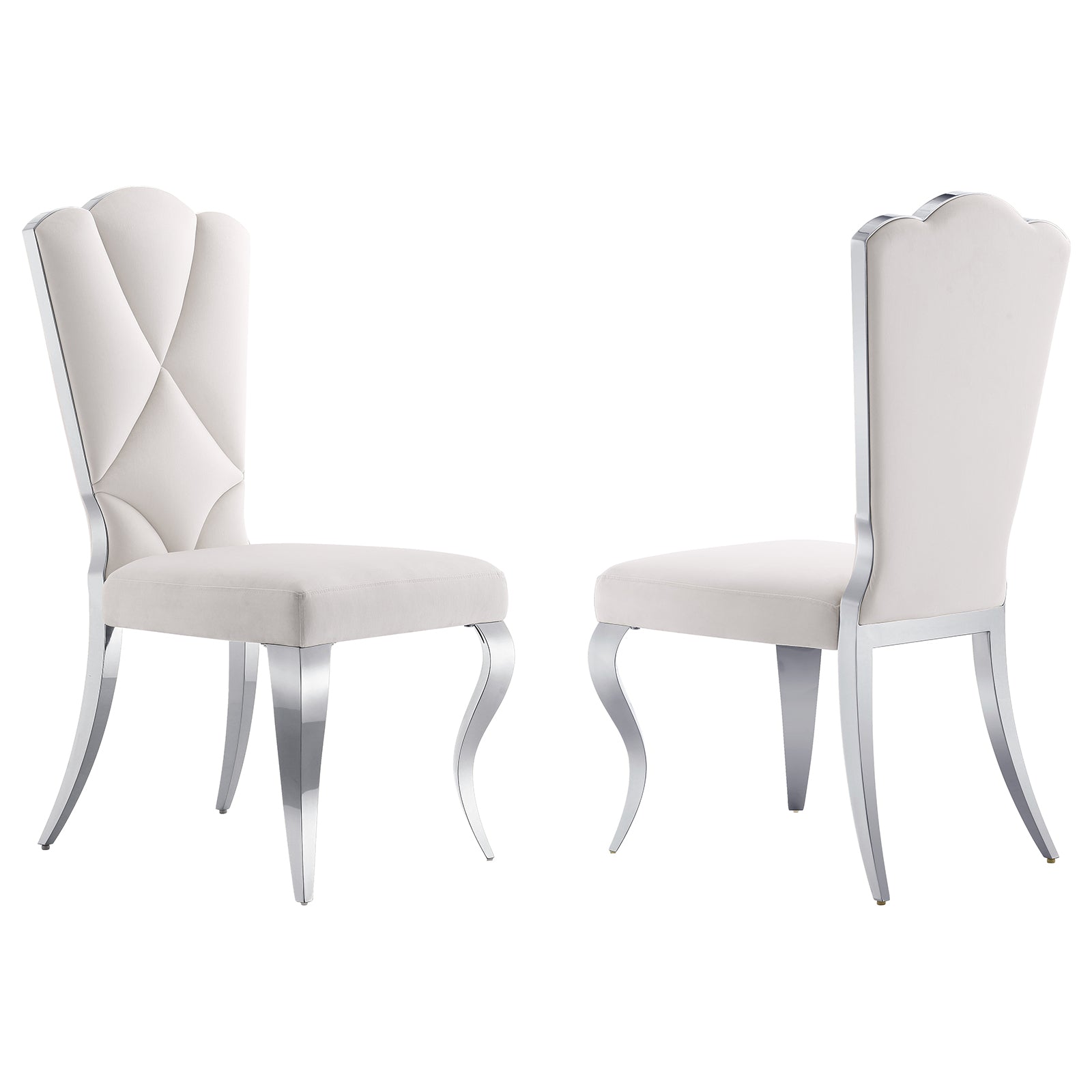 White velvet dining chairs | Cloud backrest design | Silver Metal legs | C141