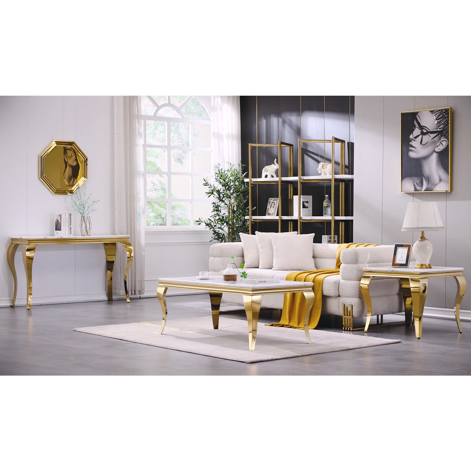 White Gold Sofa Table with White Stainless Steel Legs | S512
