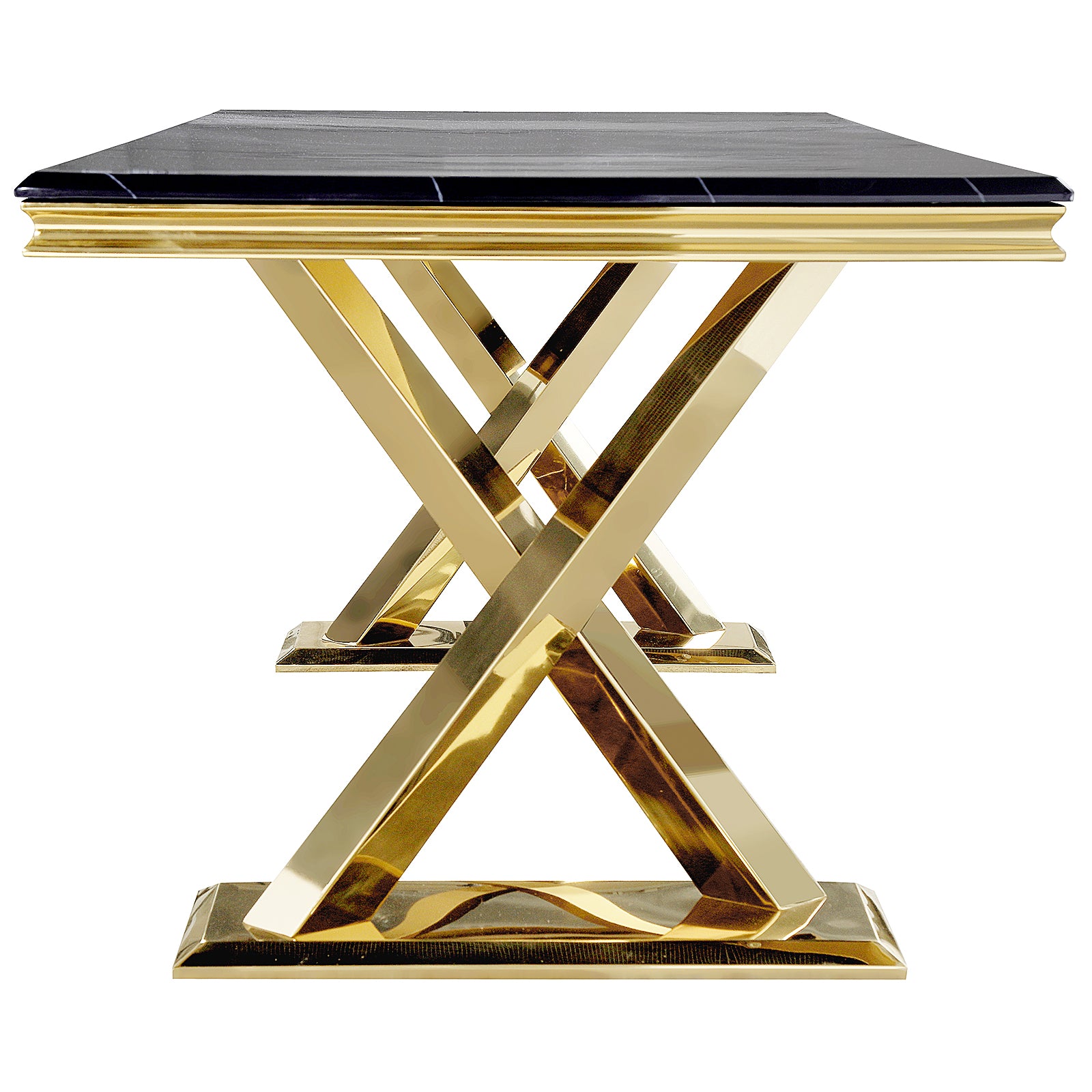 Black DIning table | 72" Rectangle Top |  Gold Metal X legs | T211