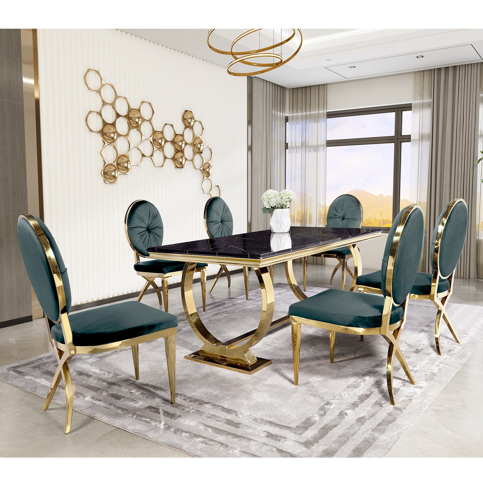 King Louis dining chairs | Dark green Velvet | Metal legs | C115
