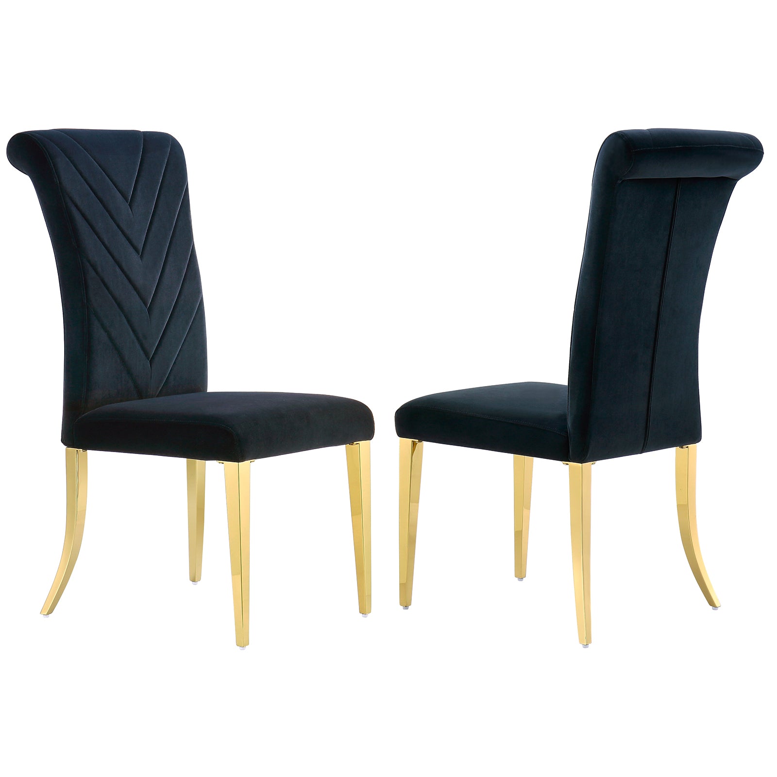 Black velvet dining chairs | High Rolled Back | Gold metal legs | C170