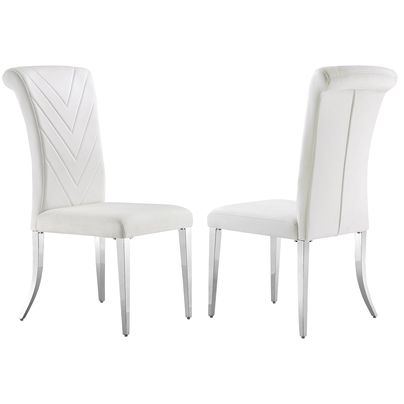 White velvet dining chairs | High Rolled Back | Silver metal legs | C171