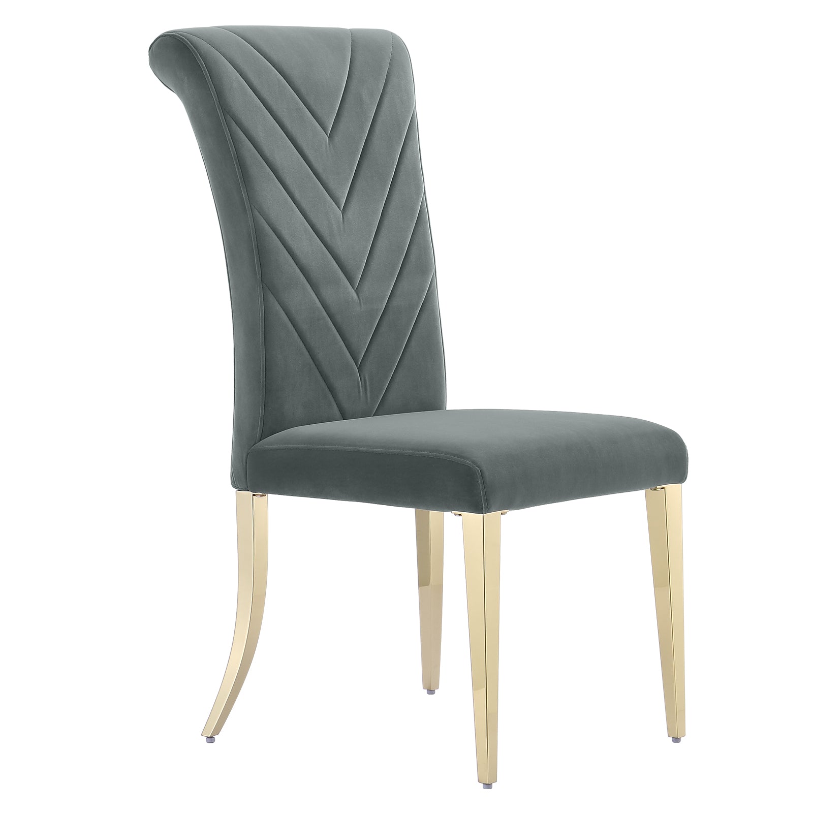 Gray velvet dining chairs | High Rolled Back | Gold metal legs | C169