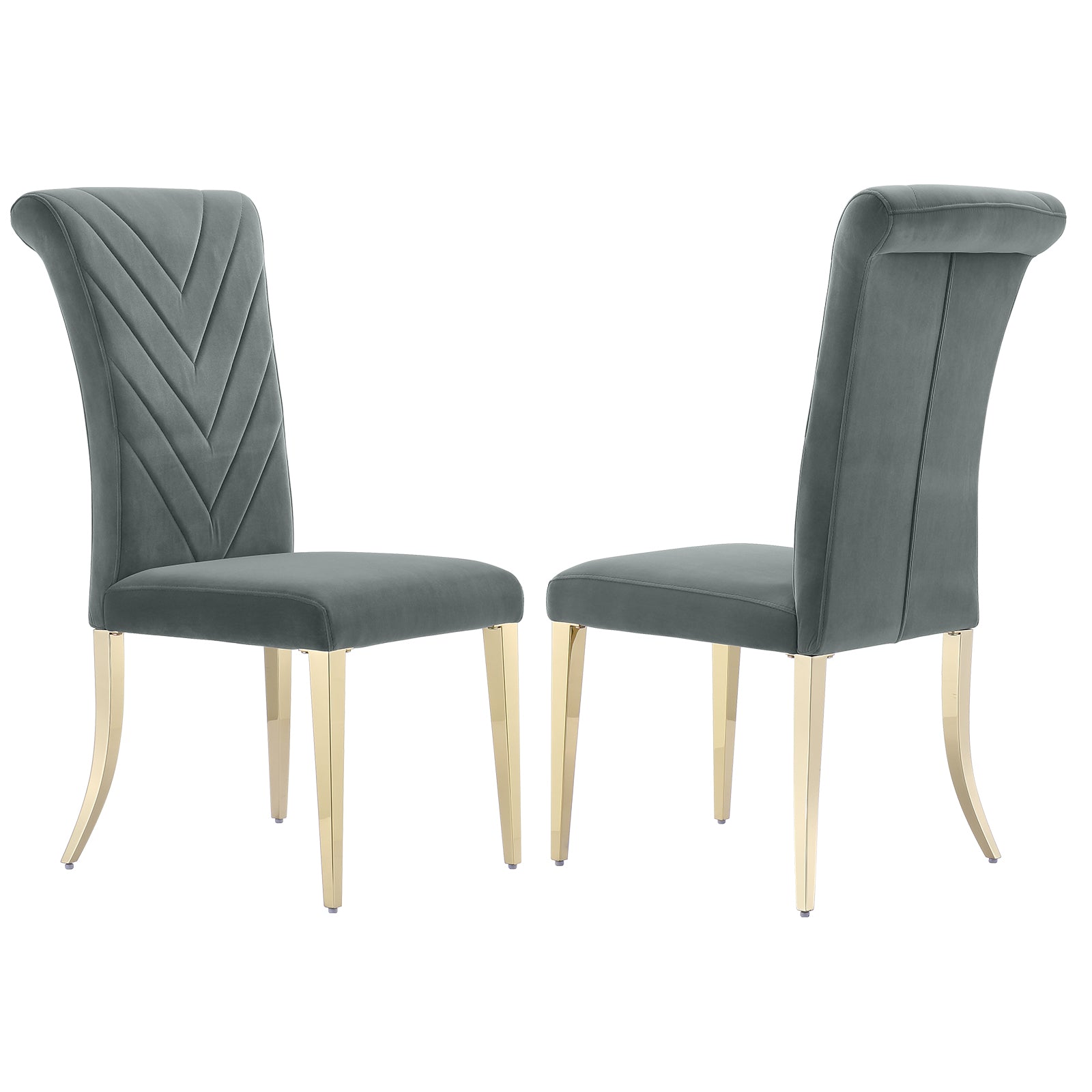 Gray velvet dining chairs | High Rolled Back | Gold metal legs | C169
