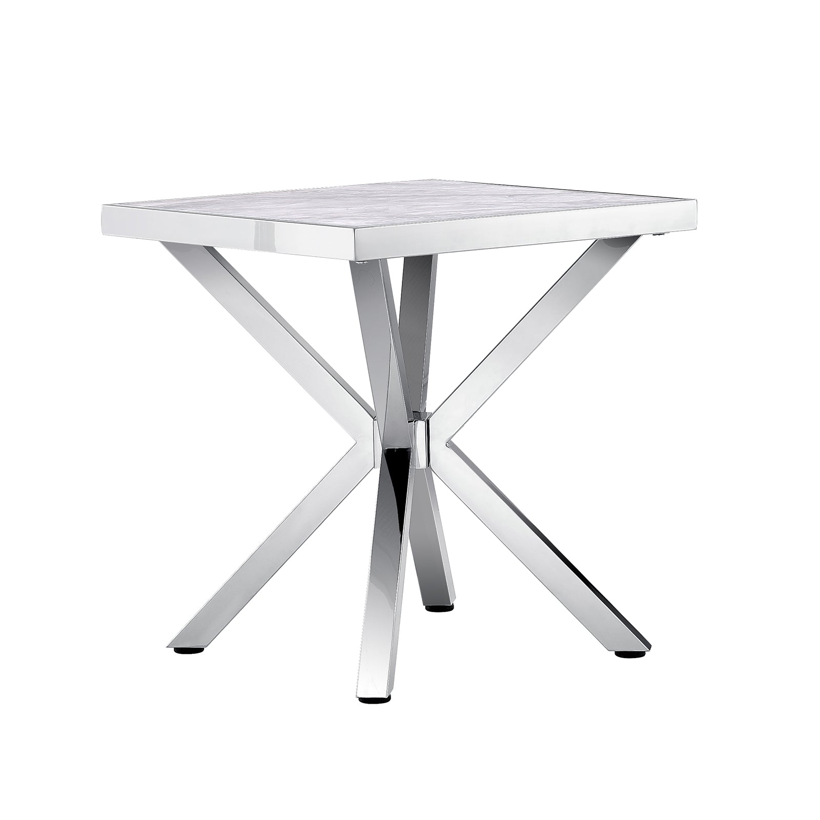 Silver End Table with Metal Cross Base  | E409