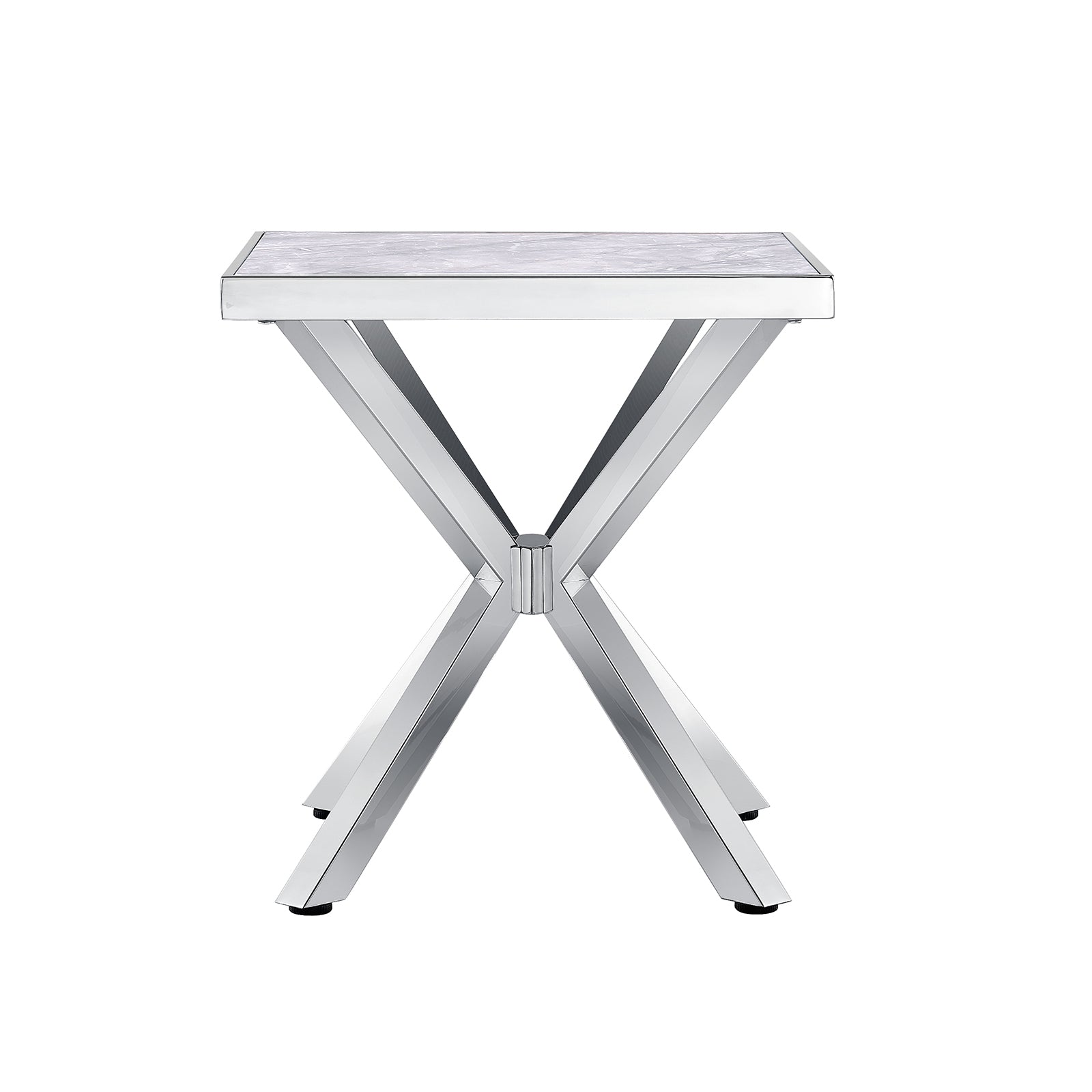 Silver End Table with Metal Cross Base  | E409