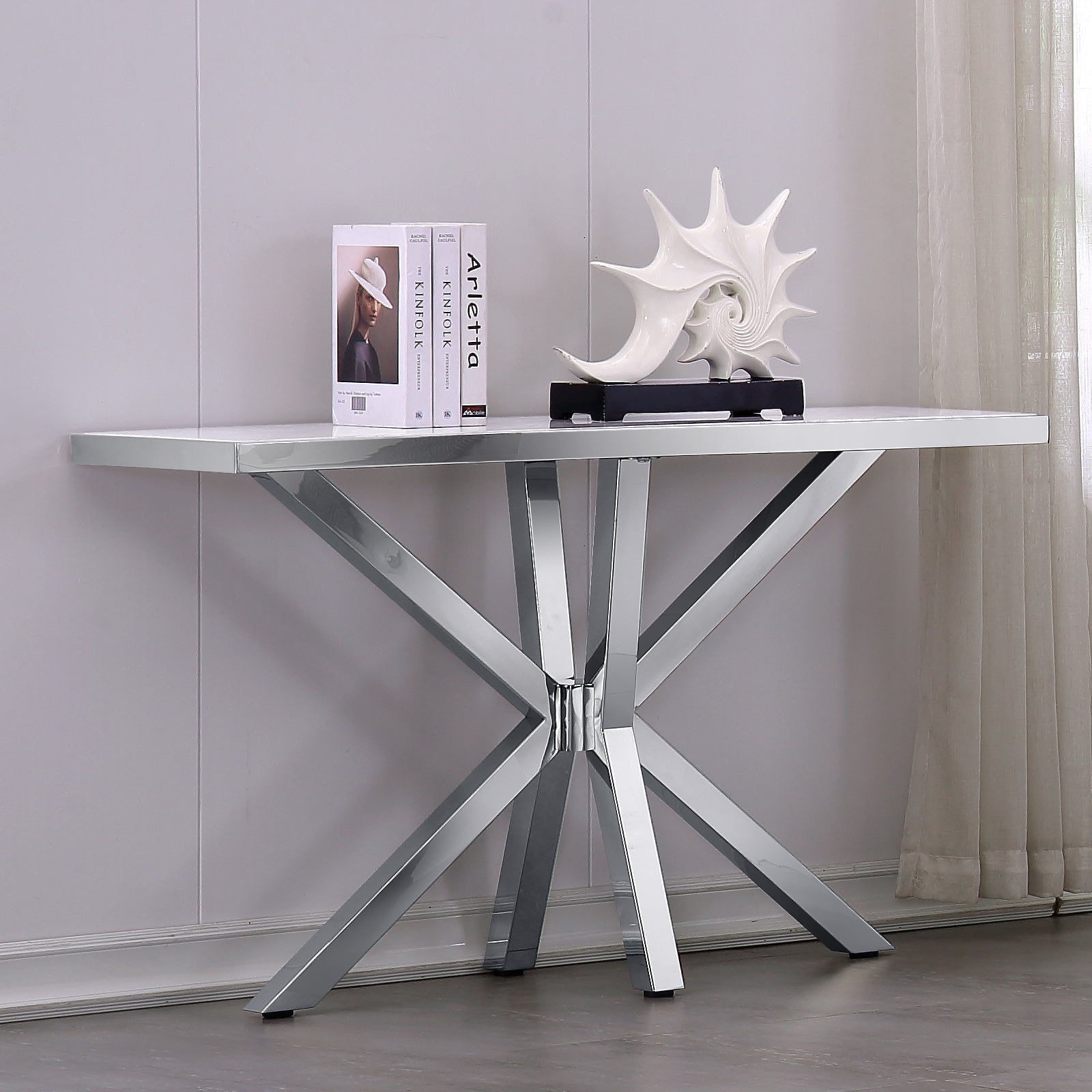 Silver Sofa Table with Metal Cross Legs | S517