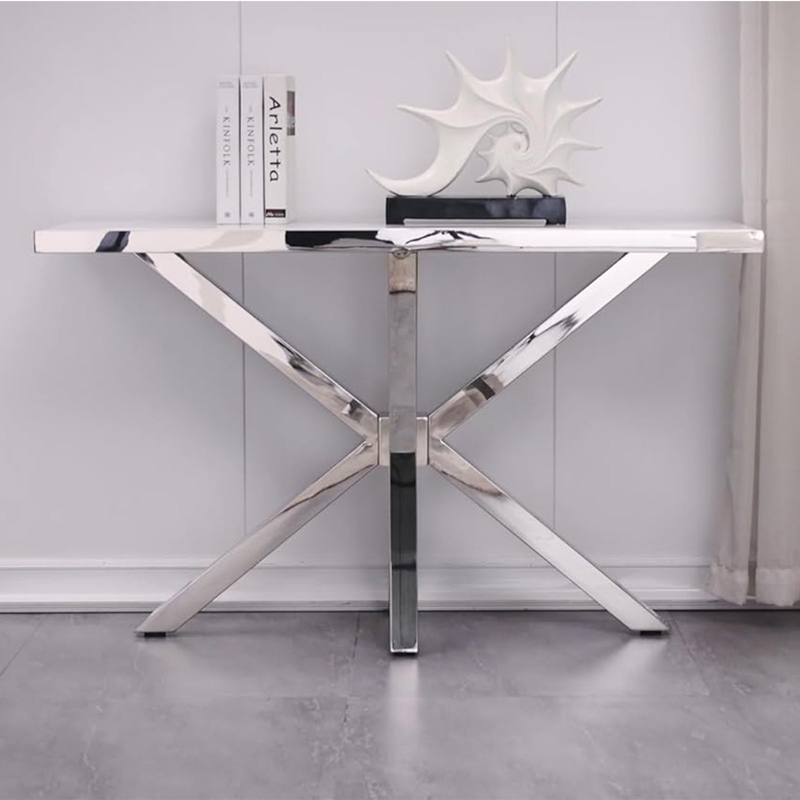 Silver Sofa Table with Metal Cross Legs | S517