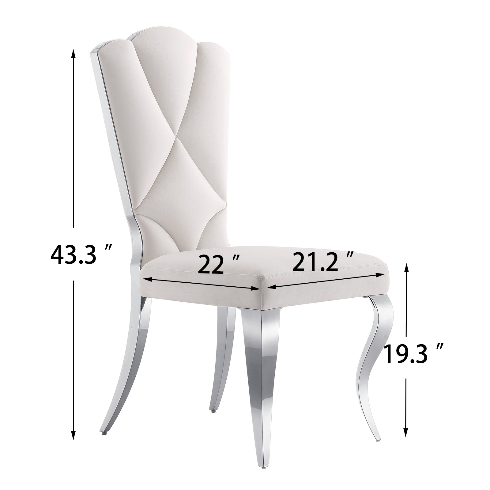 White velvet dining chairs | Cloud backrest design | Silver Metal legs | C141