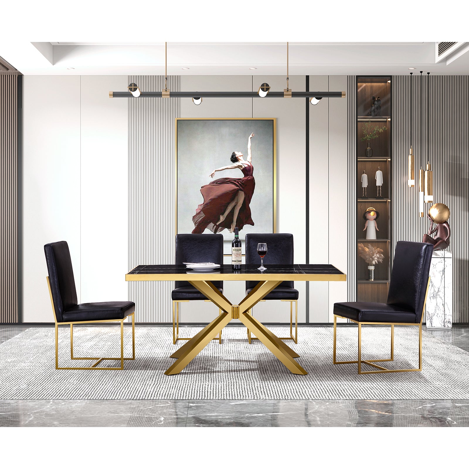 673-Set | AUZ Black and Gold Dining room Sets for 6