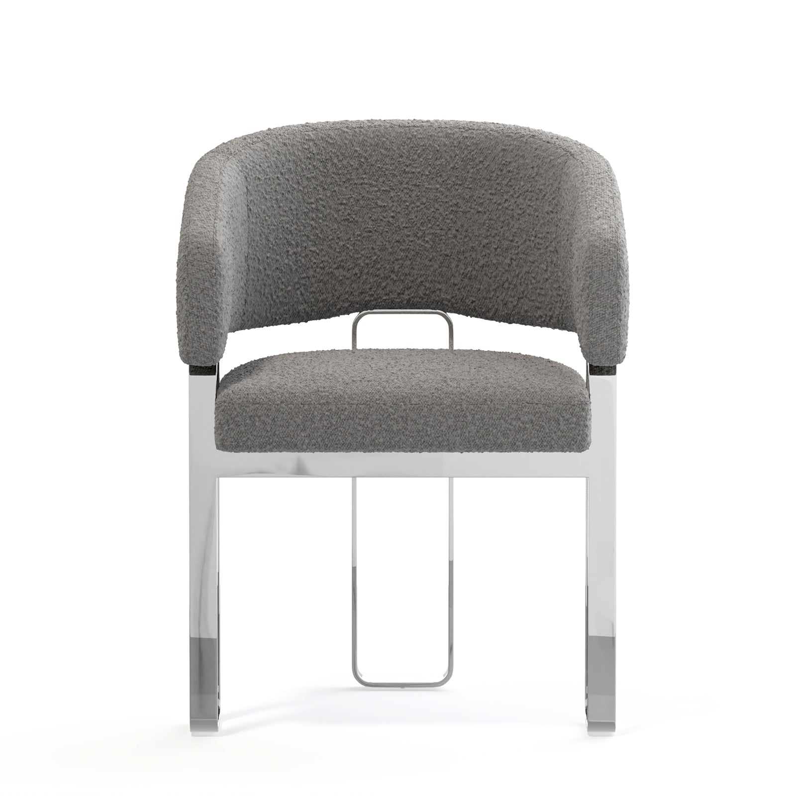 Gray and Silver Arm Chairs | Boucle Dining Room Chairs | Polished Stainless Steel Legs  | C188