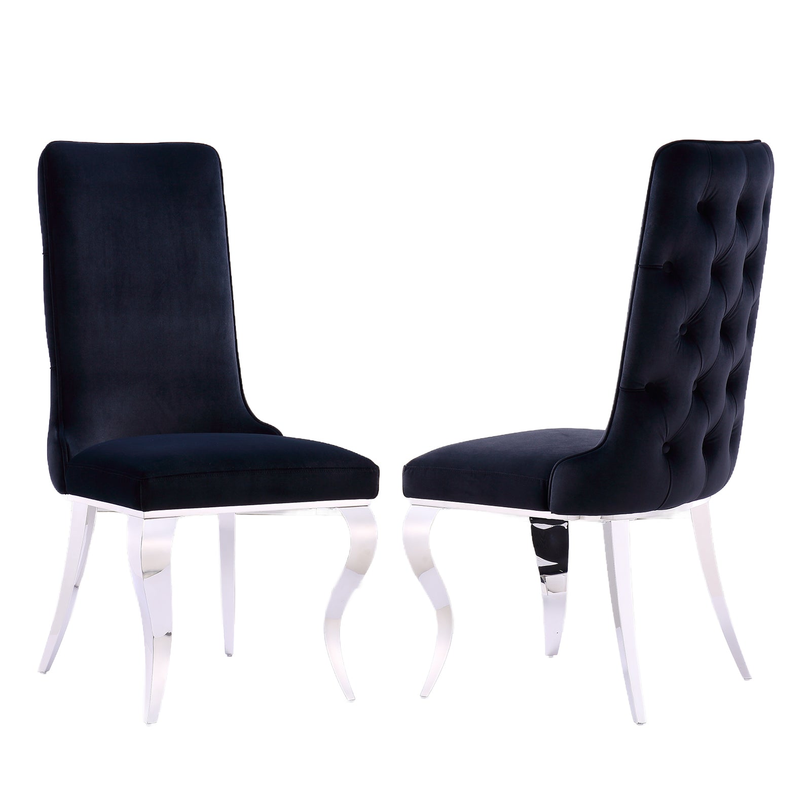 Black velvet Dining Chairs | Button Back | Heavy duty | Silver metal legs | C161